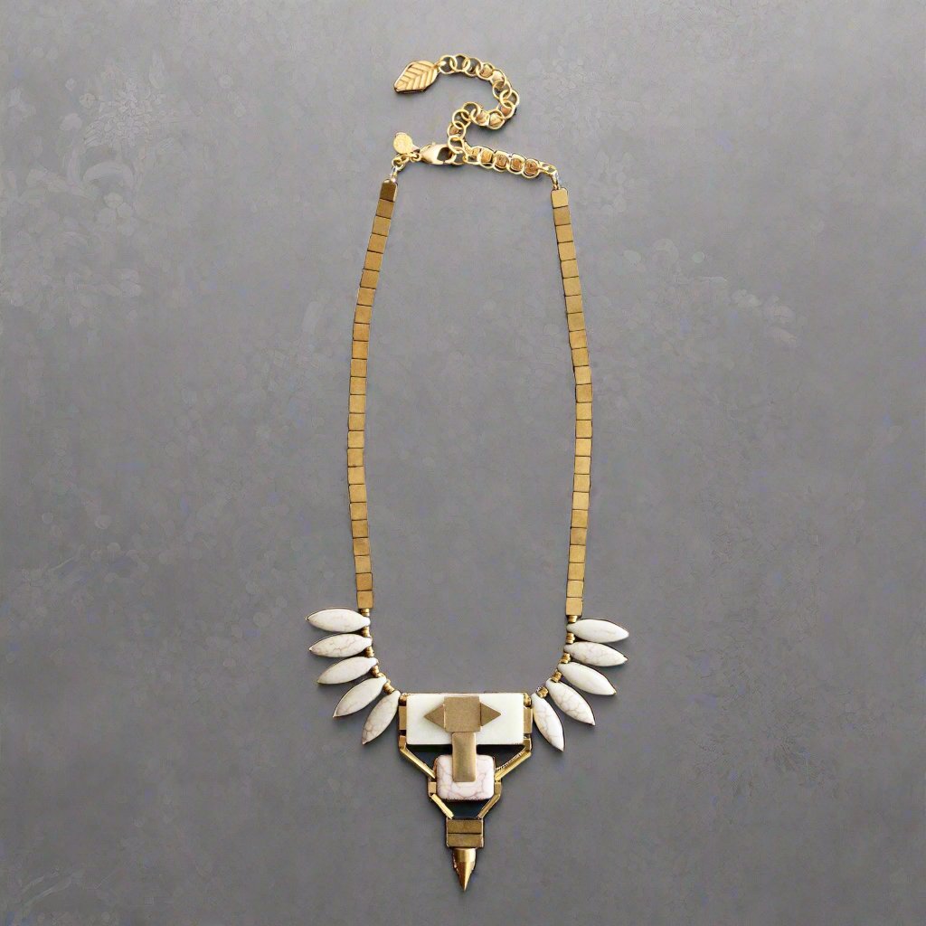 Geometric Bib Necklace with Magnesite and Serpentine