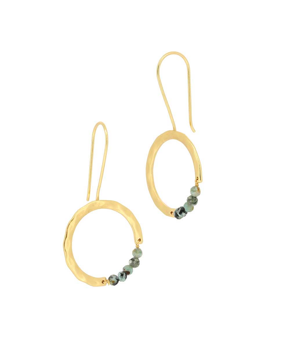 Gold-Plated Brass Hoop Earrings with Turquoise Beads