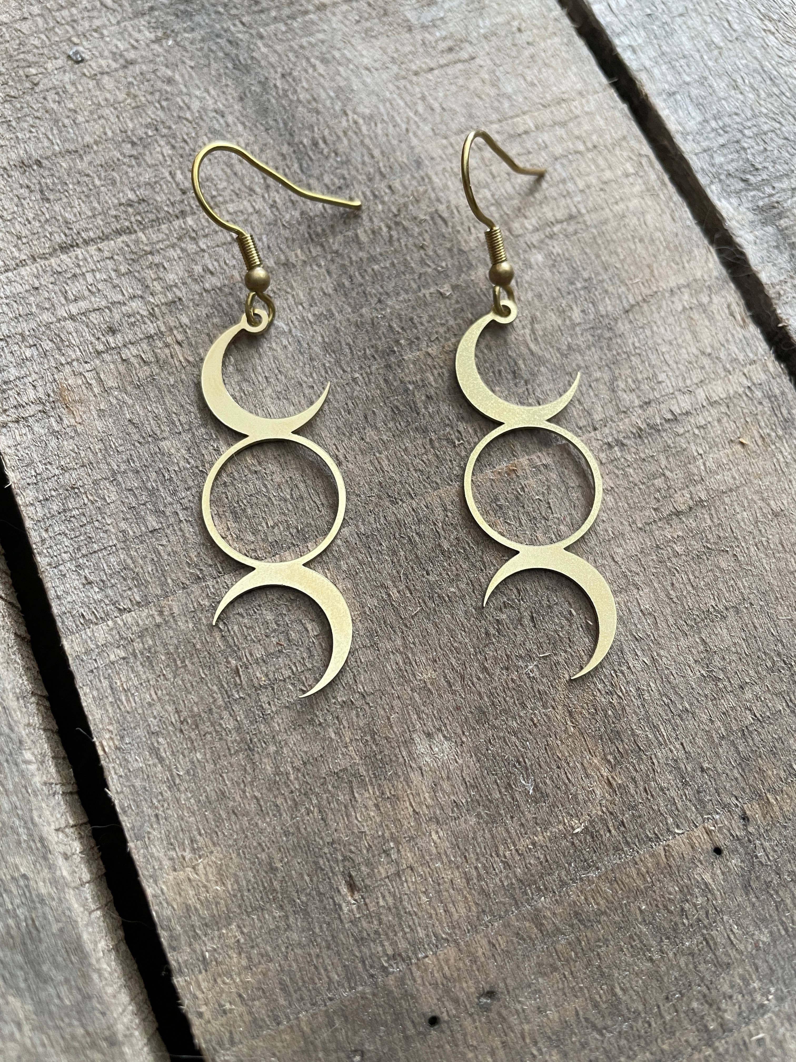 Moon Phase Brass Boho Earrings