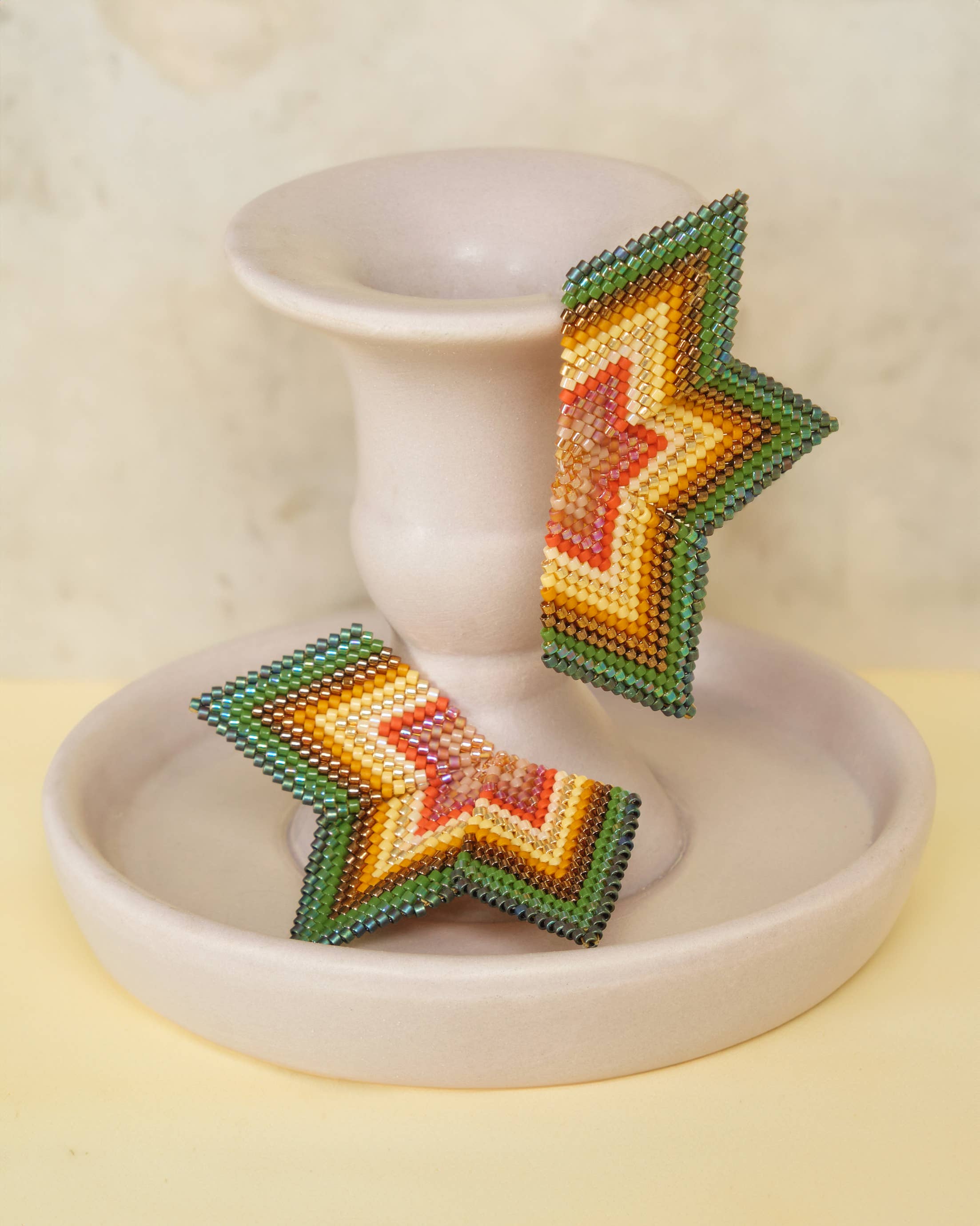 Half Star Earrings (Olive/Gold)