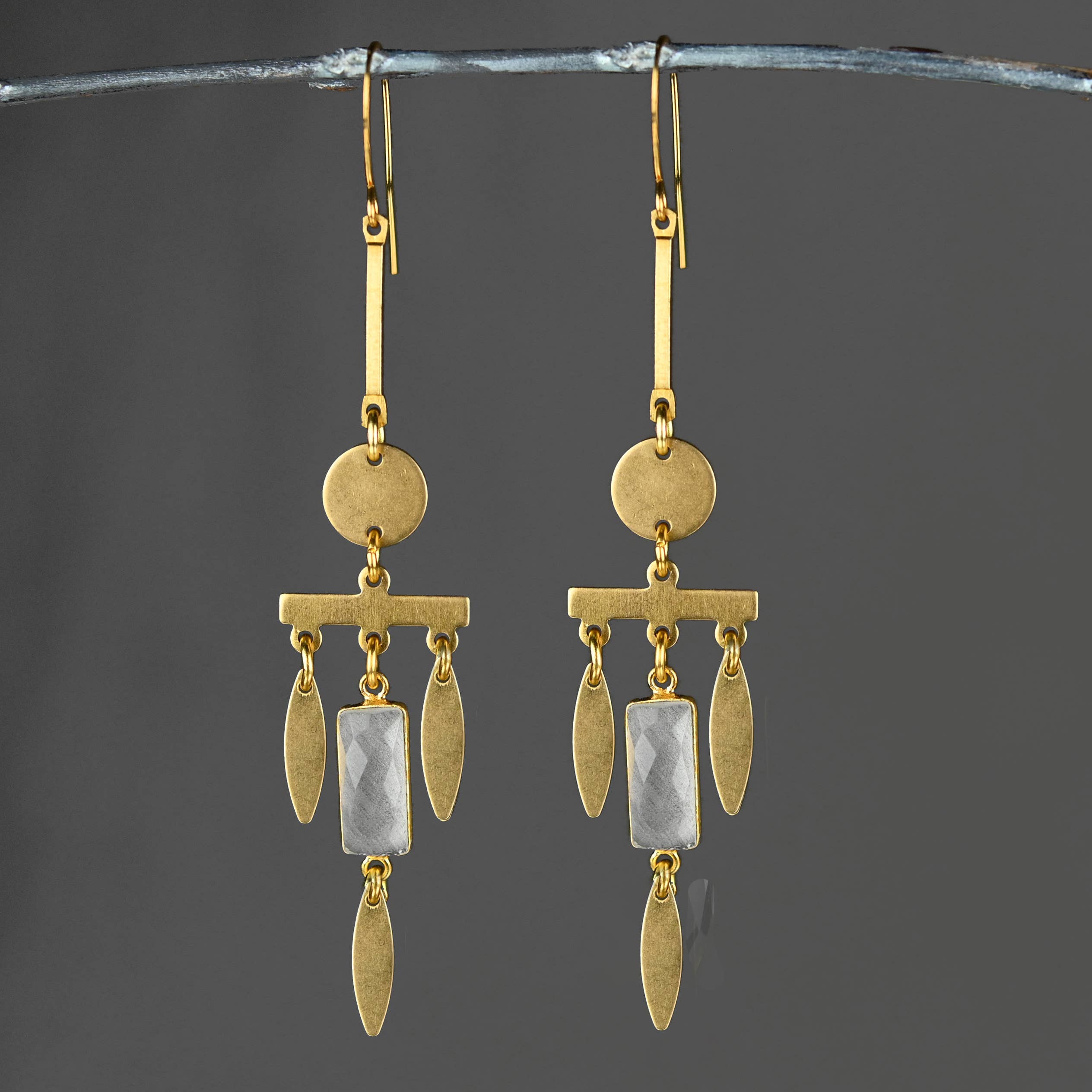 Modern Chandelier with Rectangle Gemstone Earrings