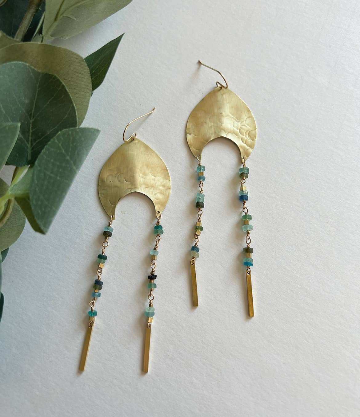 Textured Brass Earrings w/ Roman Glass Beads