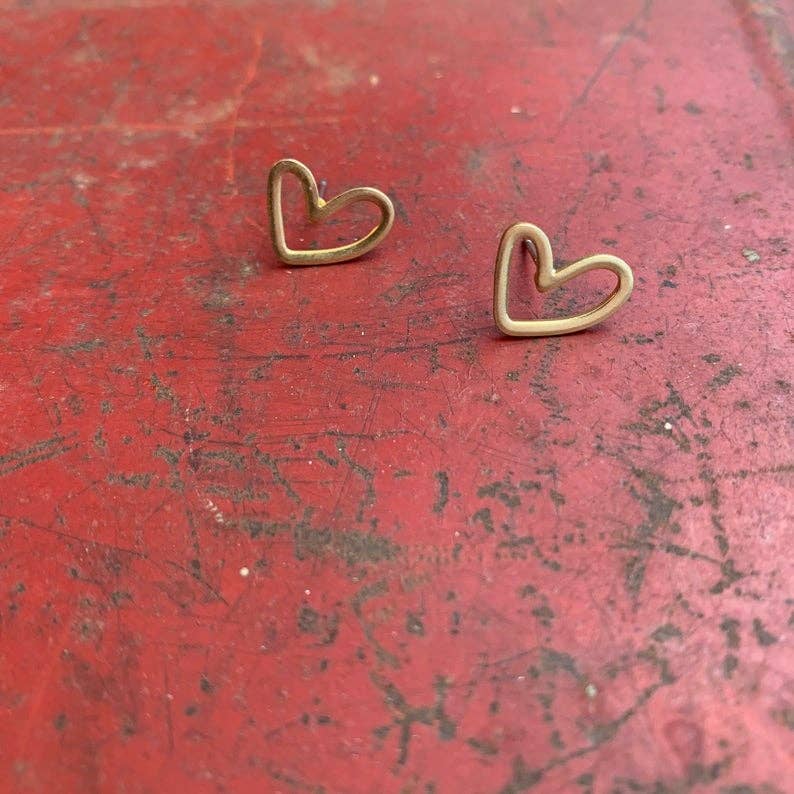 Open Heart Brass Stud Earrings