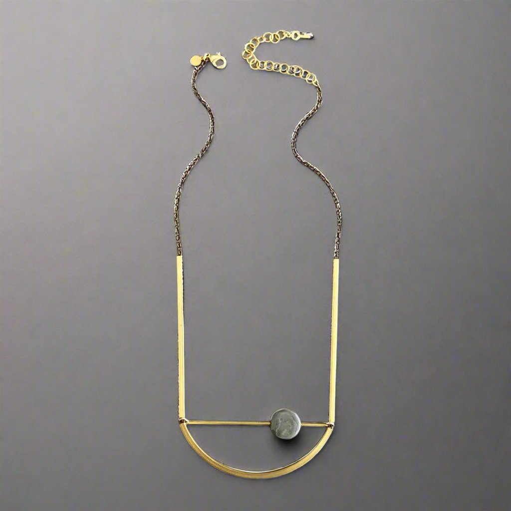 Athena Gray Stone and Brass Necklace