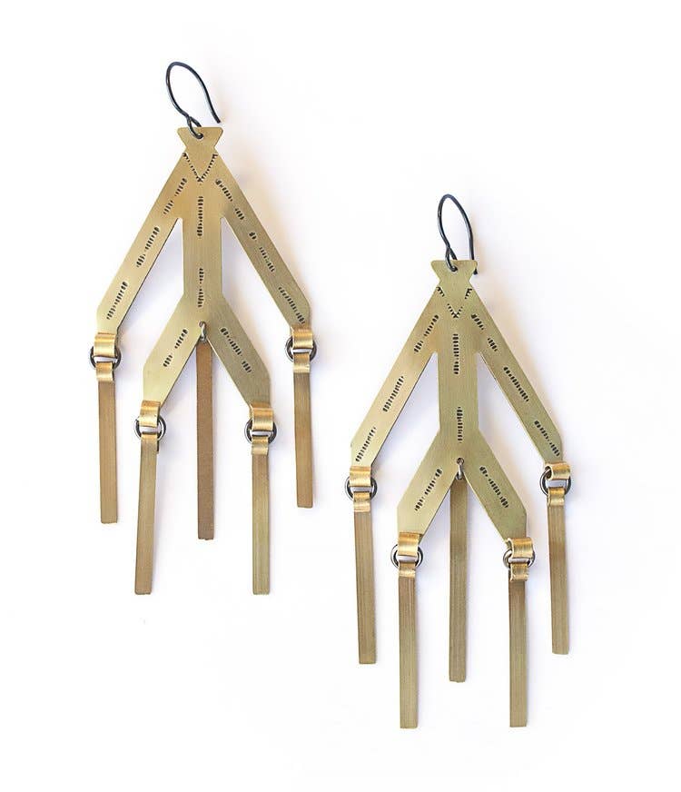 Stamped Brass Statement Earrings w/ Brass Dangles