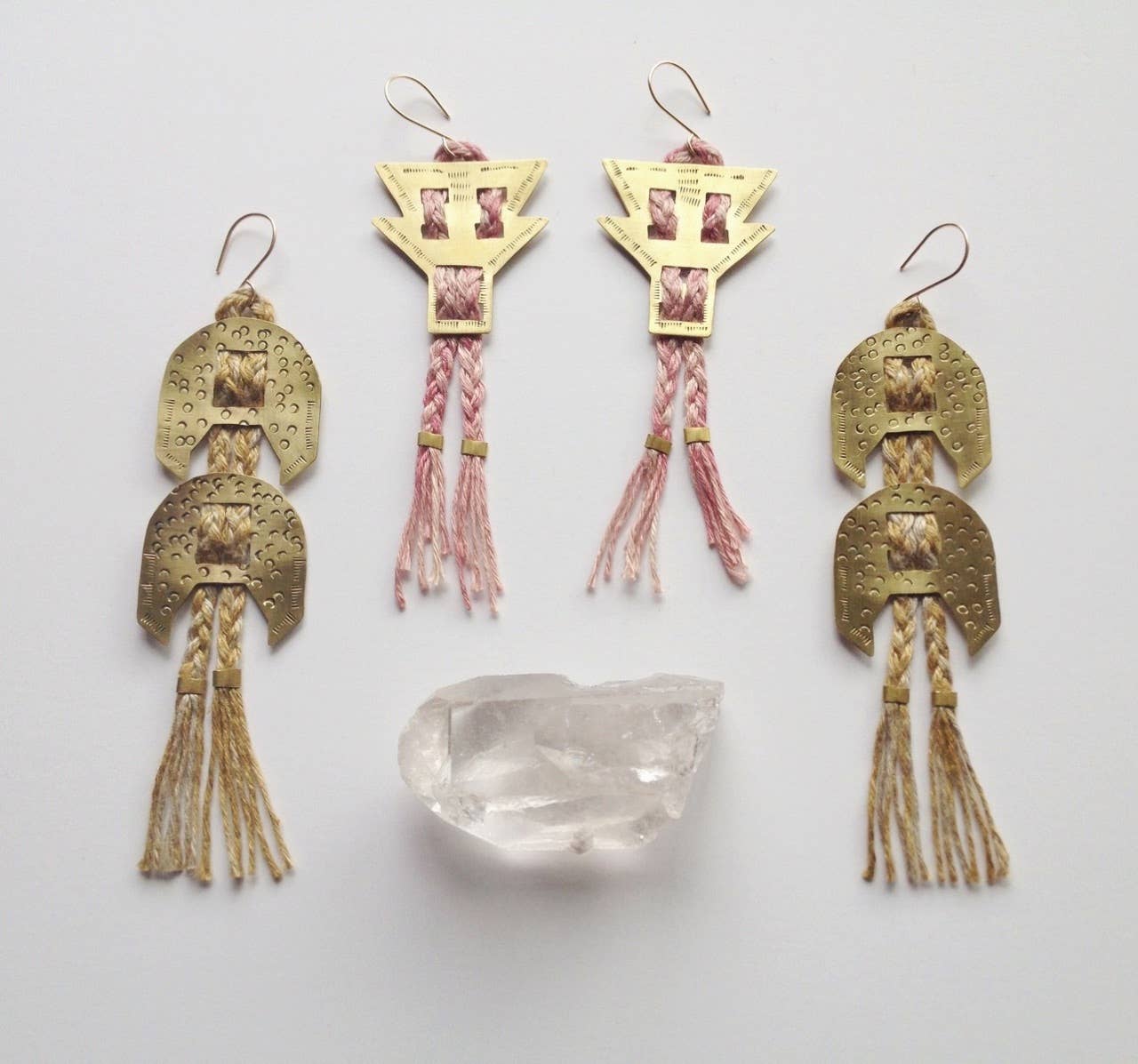 Stamped Brass Earrings On Hand Dyed Linen Cord