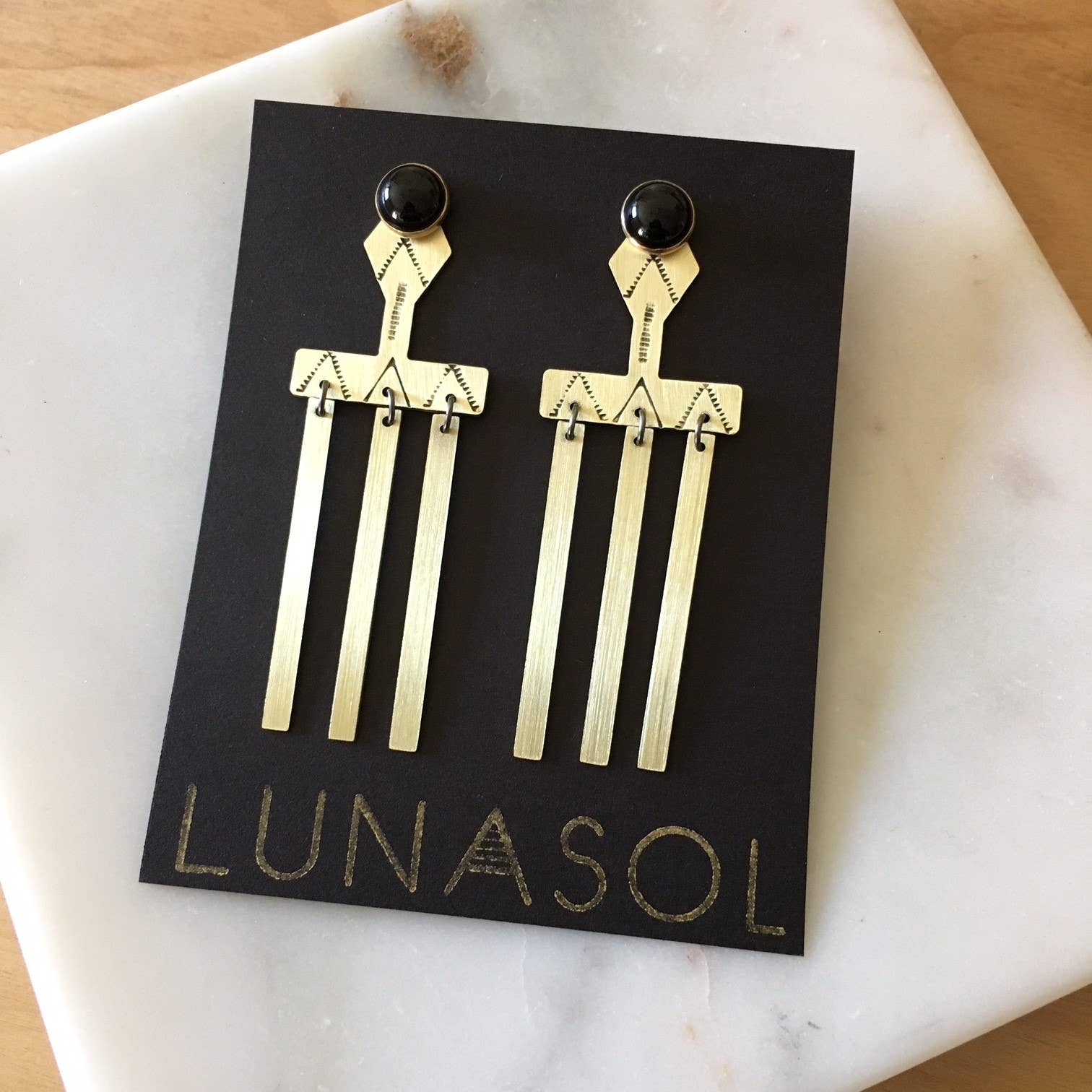 Stamped Brass Ear Jackets w/ Semi Precious Stone 