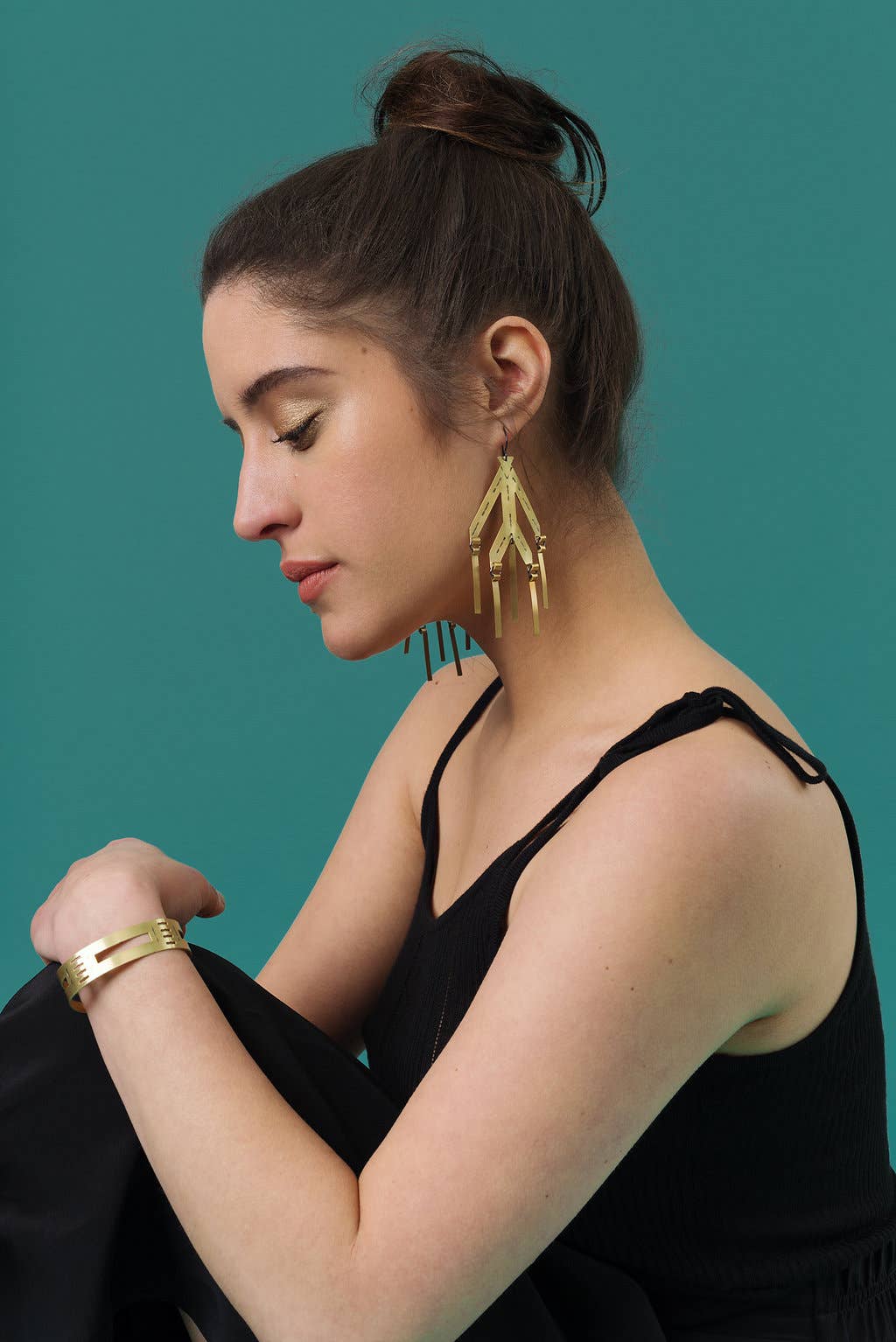 Stamped Brass Statement Earrings w/ Brass Dangles