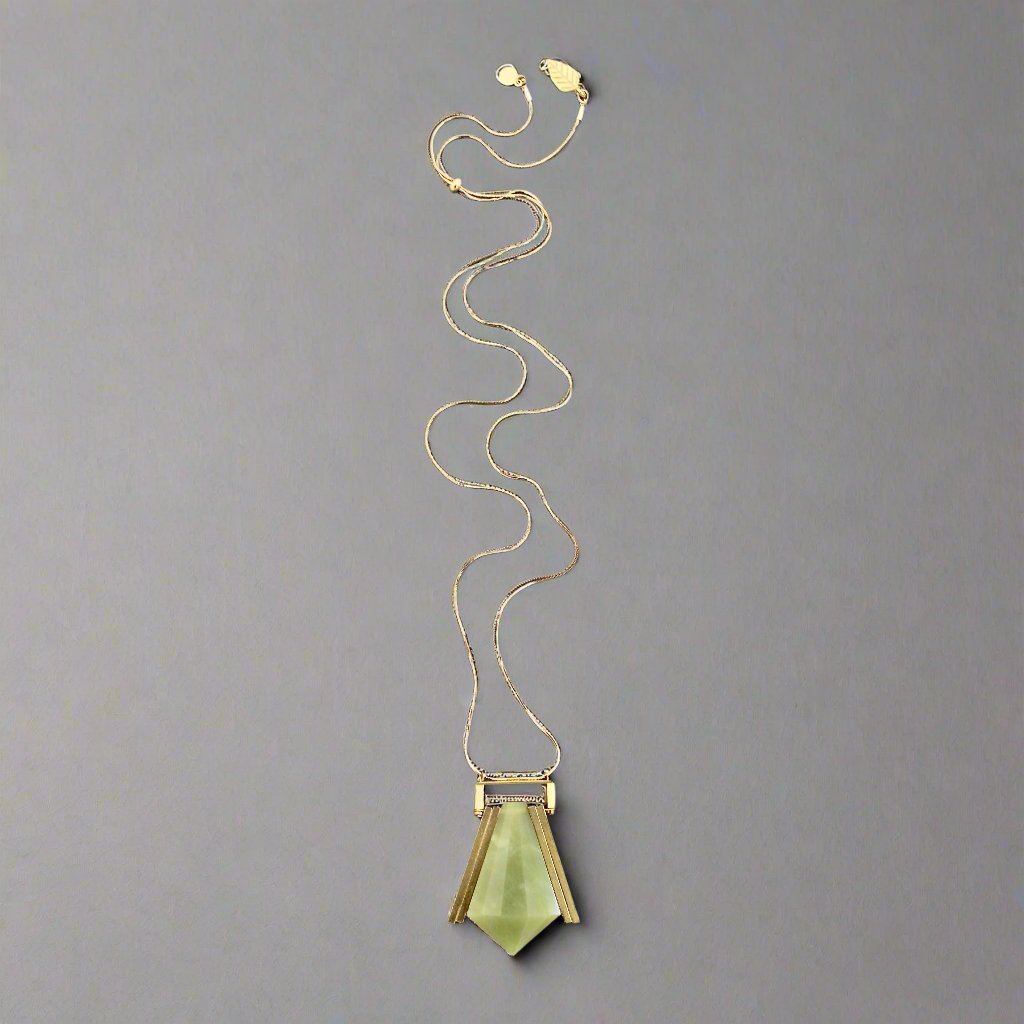 Geometric Green Jade and Snake Chain Necklace