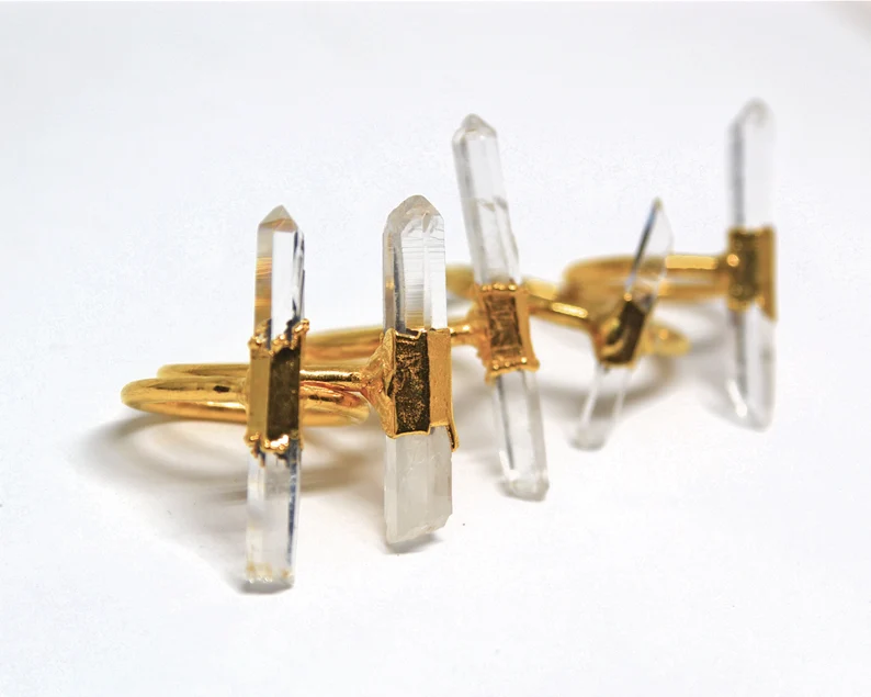 Gold Raw Clear Quartz Ring | April Birthstone