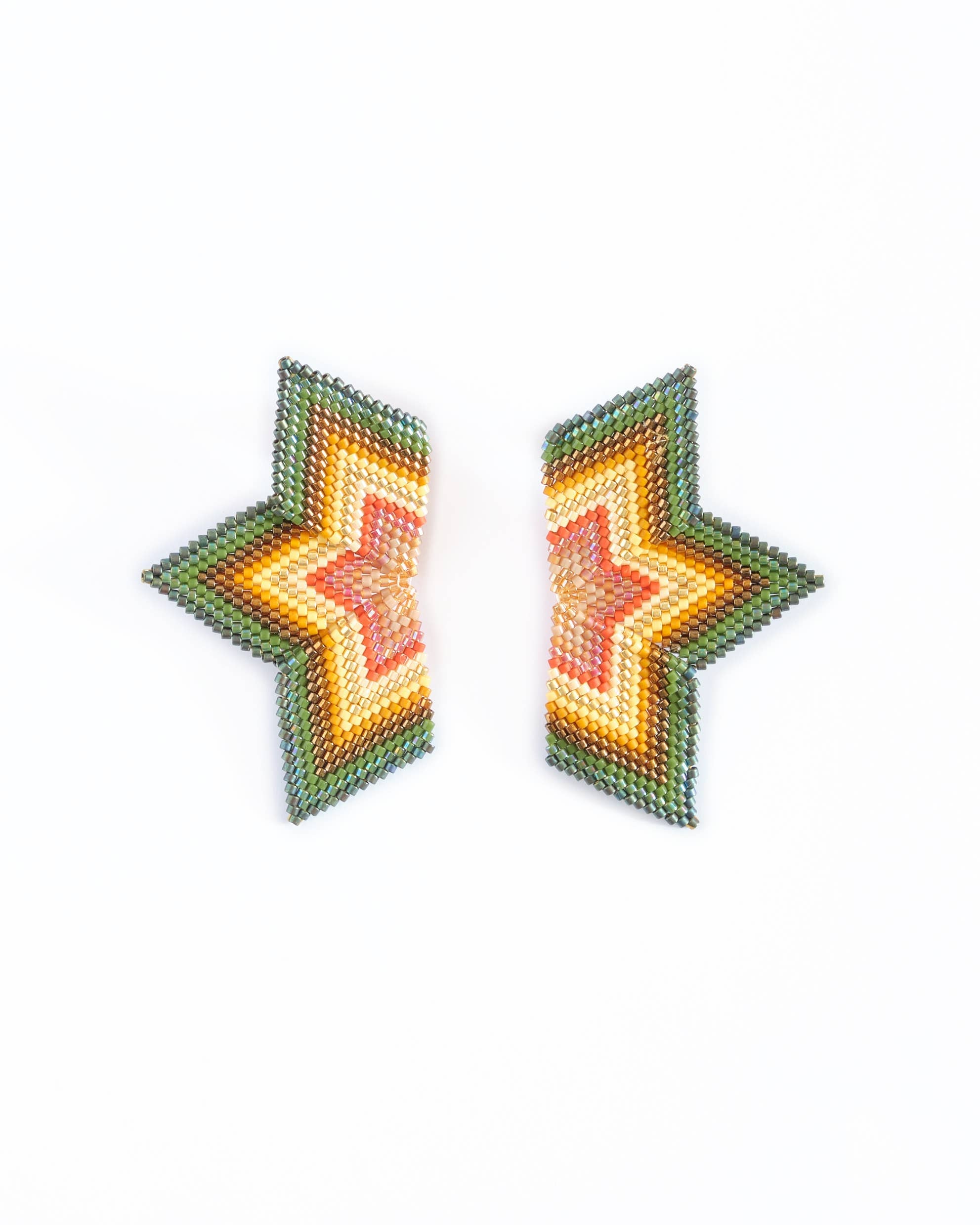 Half Star Earrings (Olive/Gold)