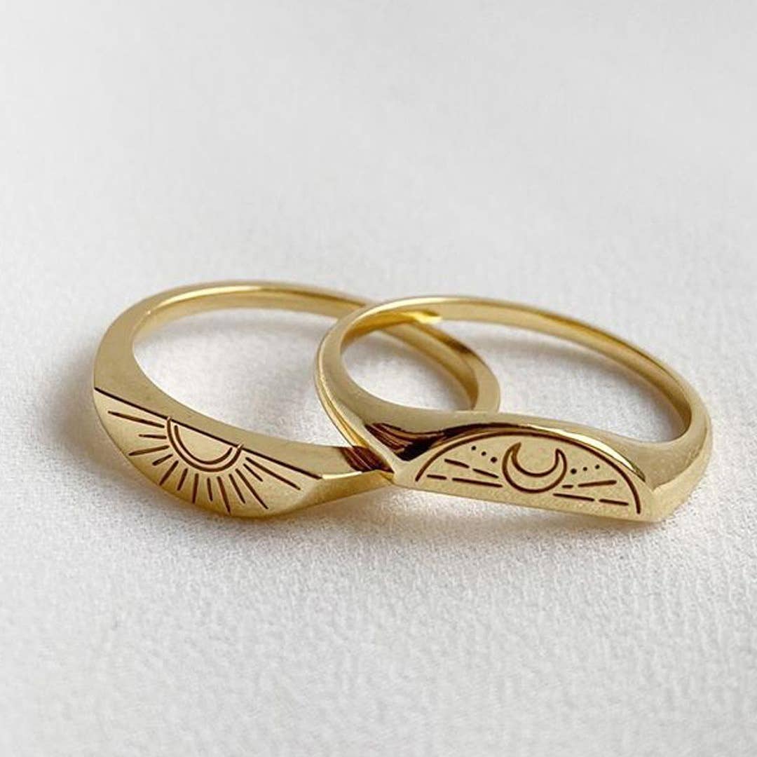 Sunset Sunrise 2 Piece Stacking Gold Ring