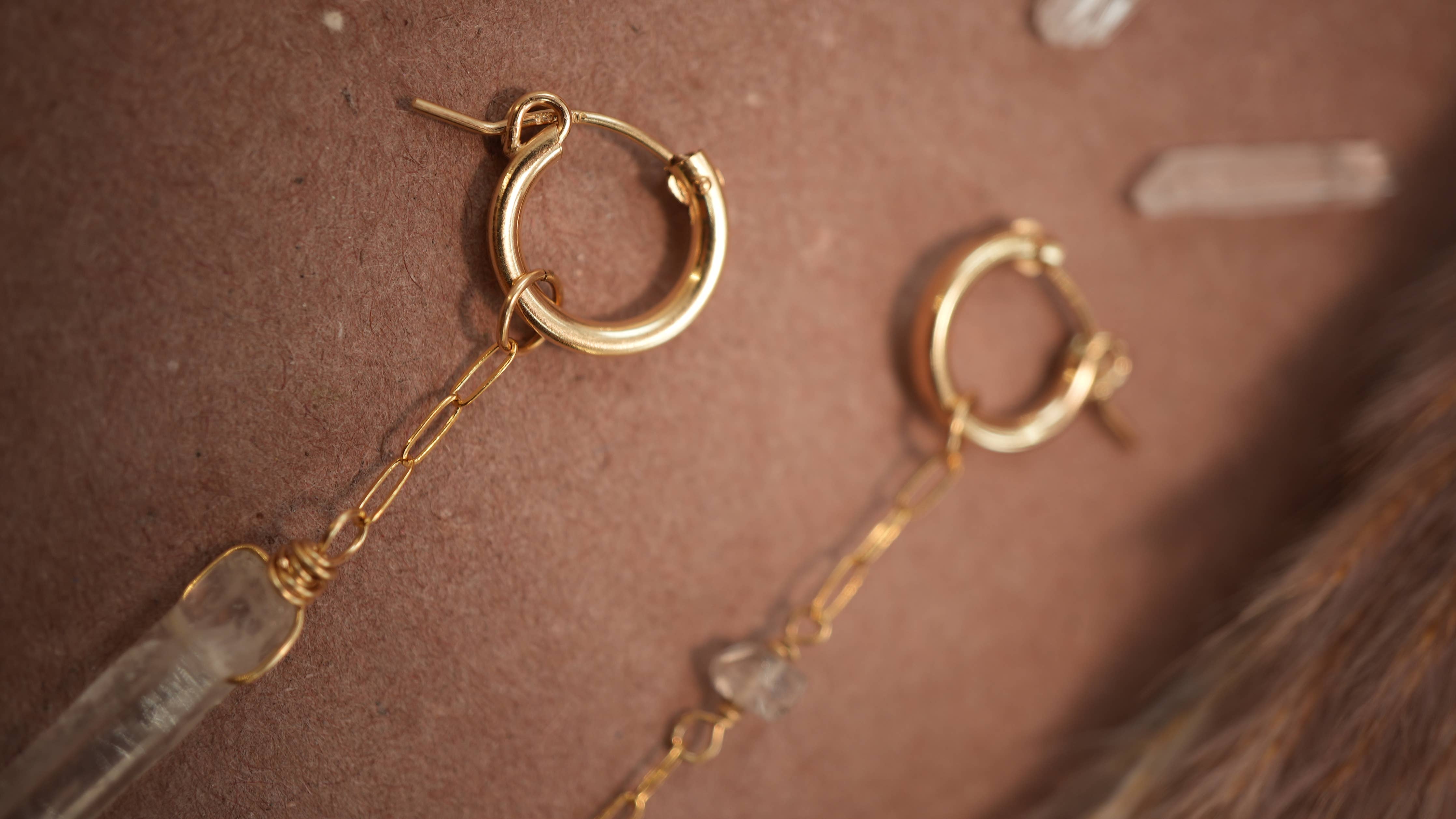 Sunburst Hugger 14K GF Clear Quartz & Herkimer Diamond Hoops