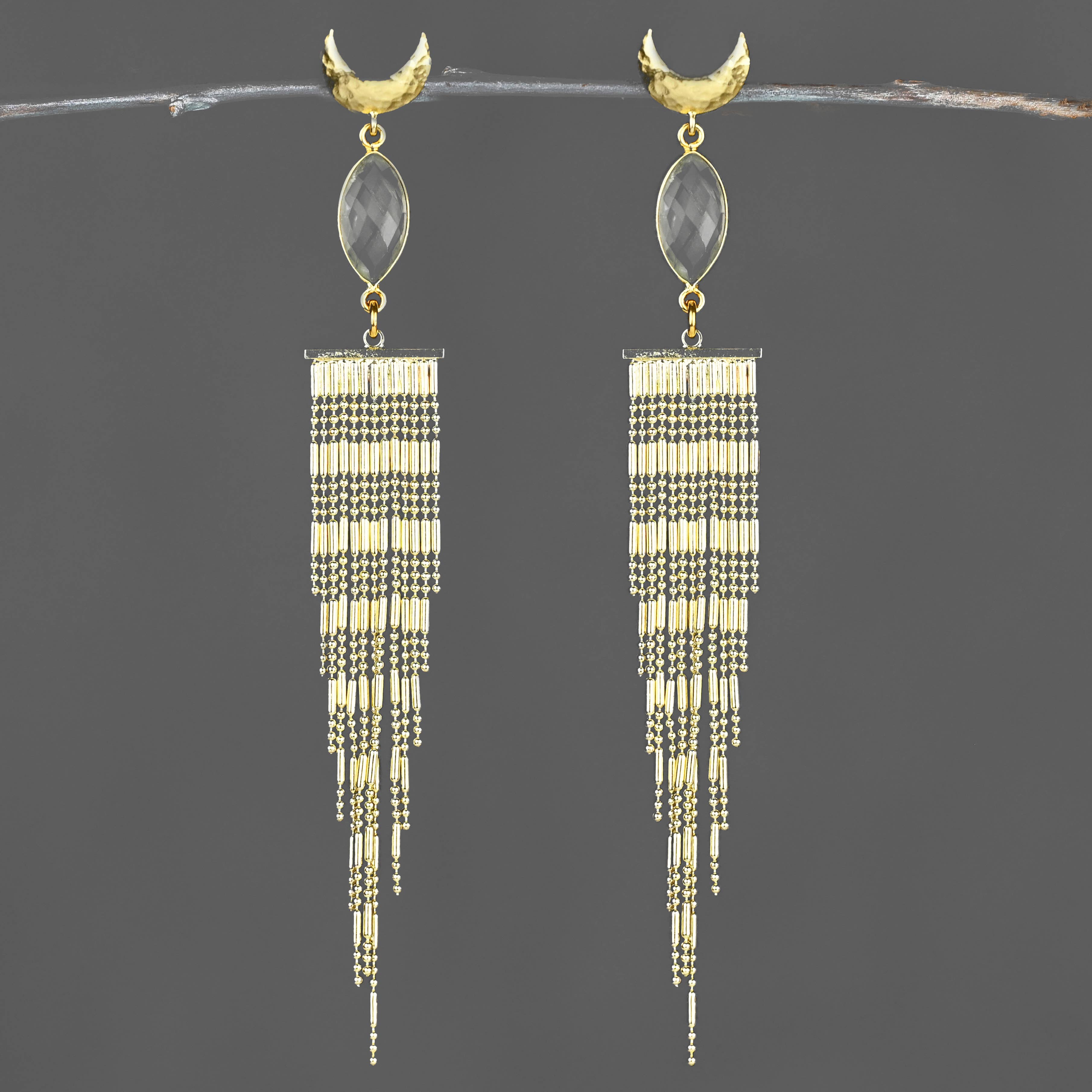 Crescent Moonbeam Tassel Earrings