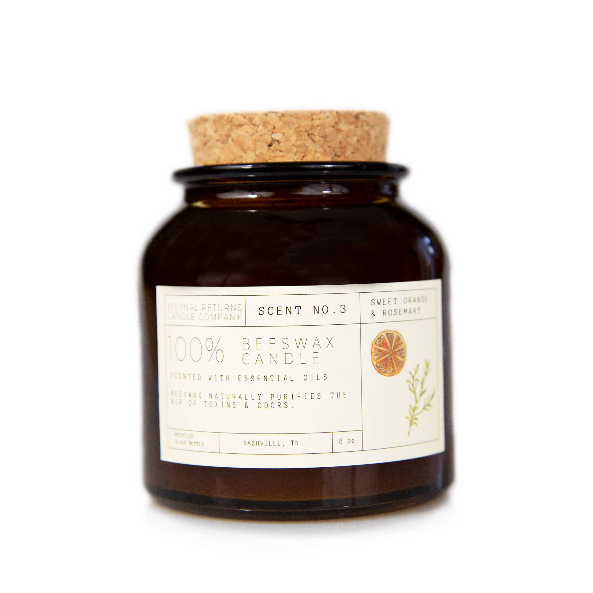 Beeswax Candle: Sweet Orange + Rosemary