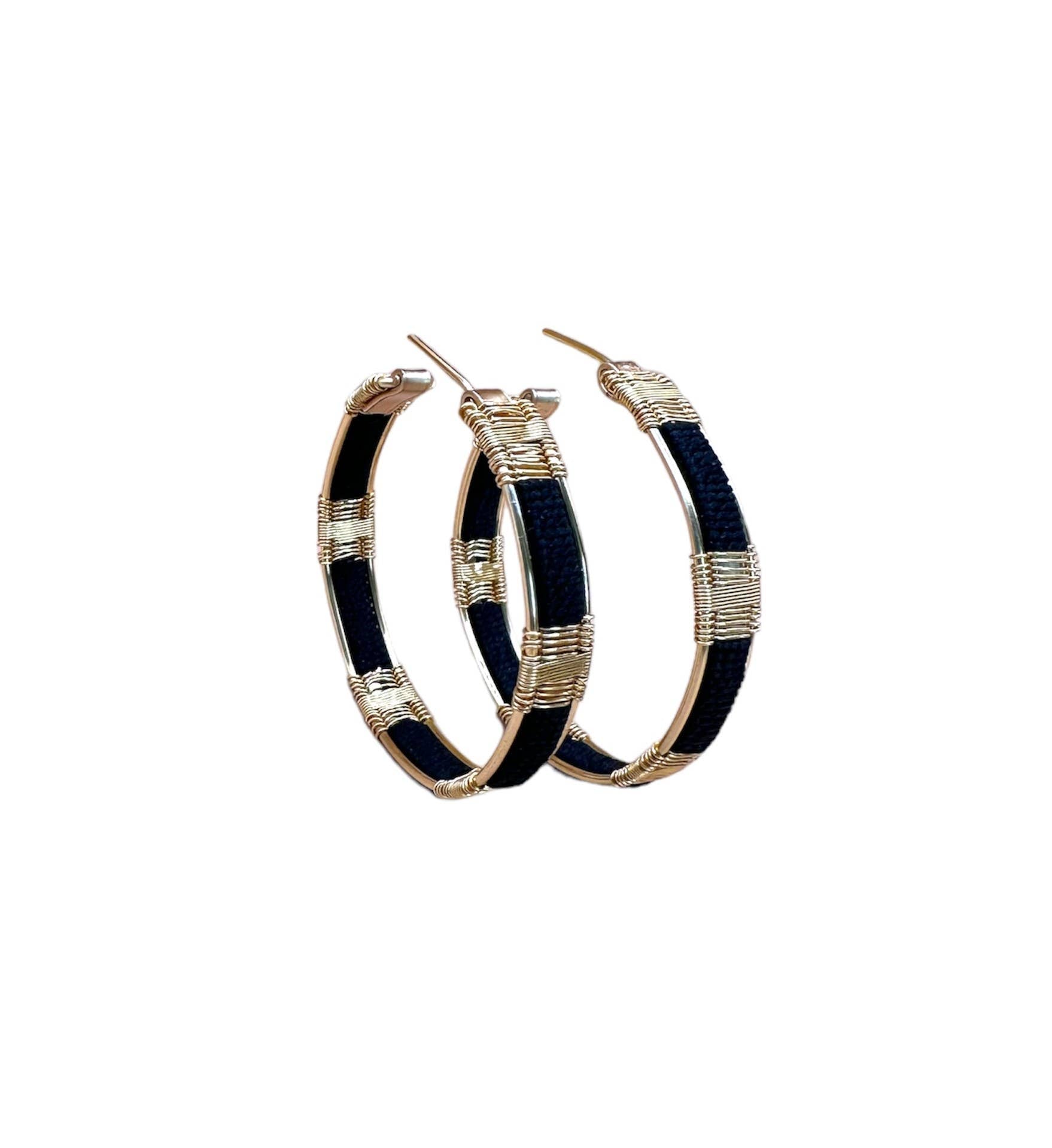 Wire and Cord Everyday Hoop Earrings (Black)