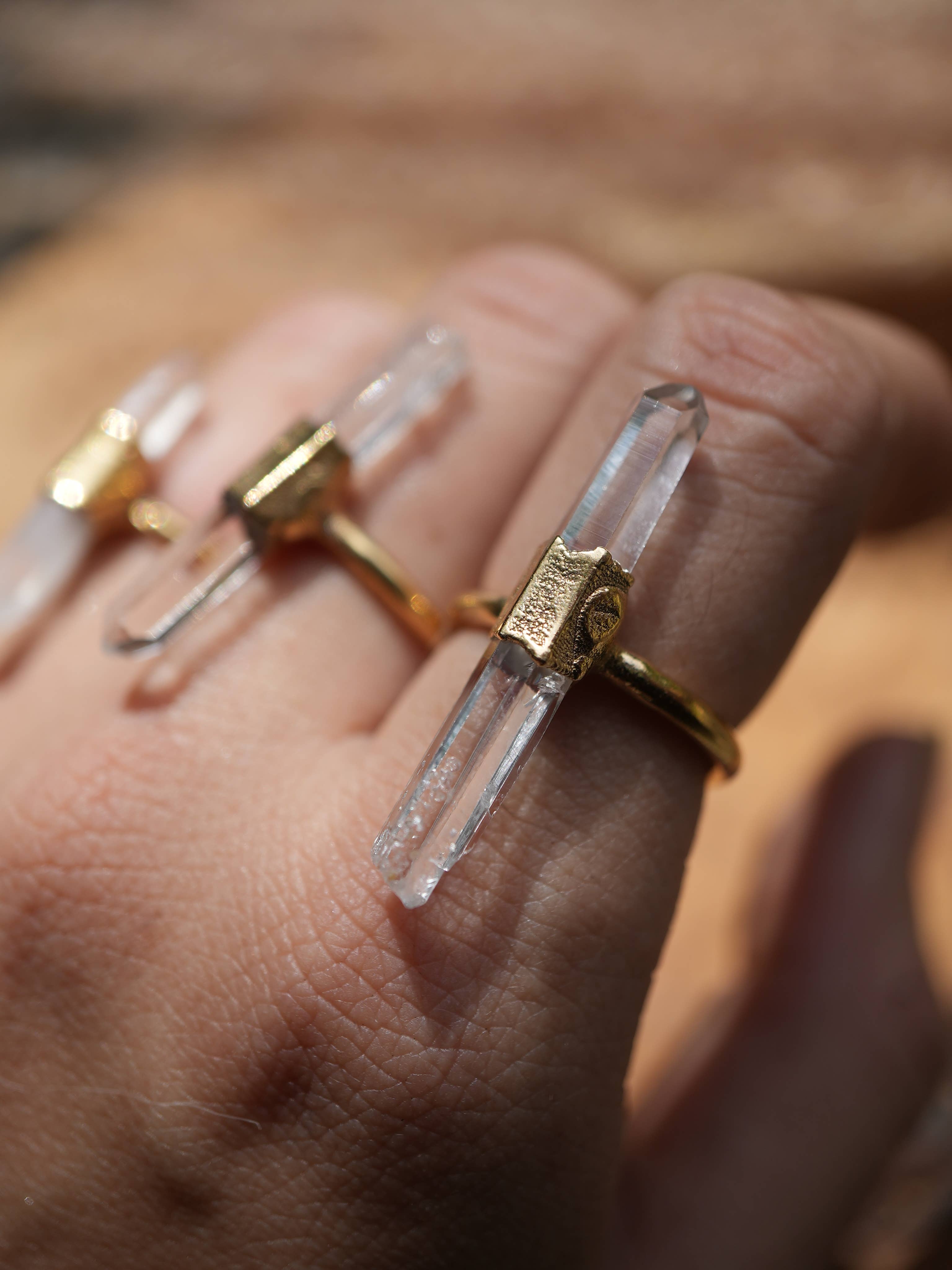 Gold Raw Clear Quartz Ring | April Birthstone