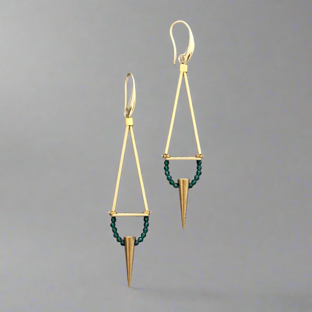 Geometric Green Onyx Spike Earrings