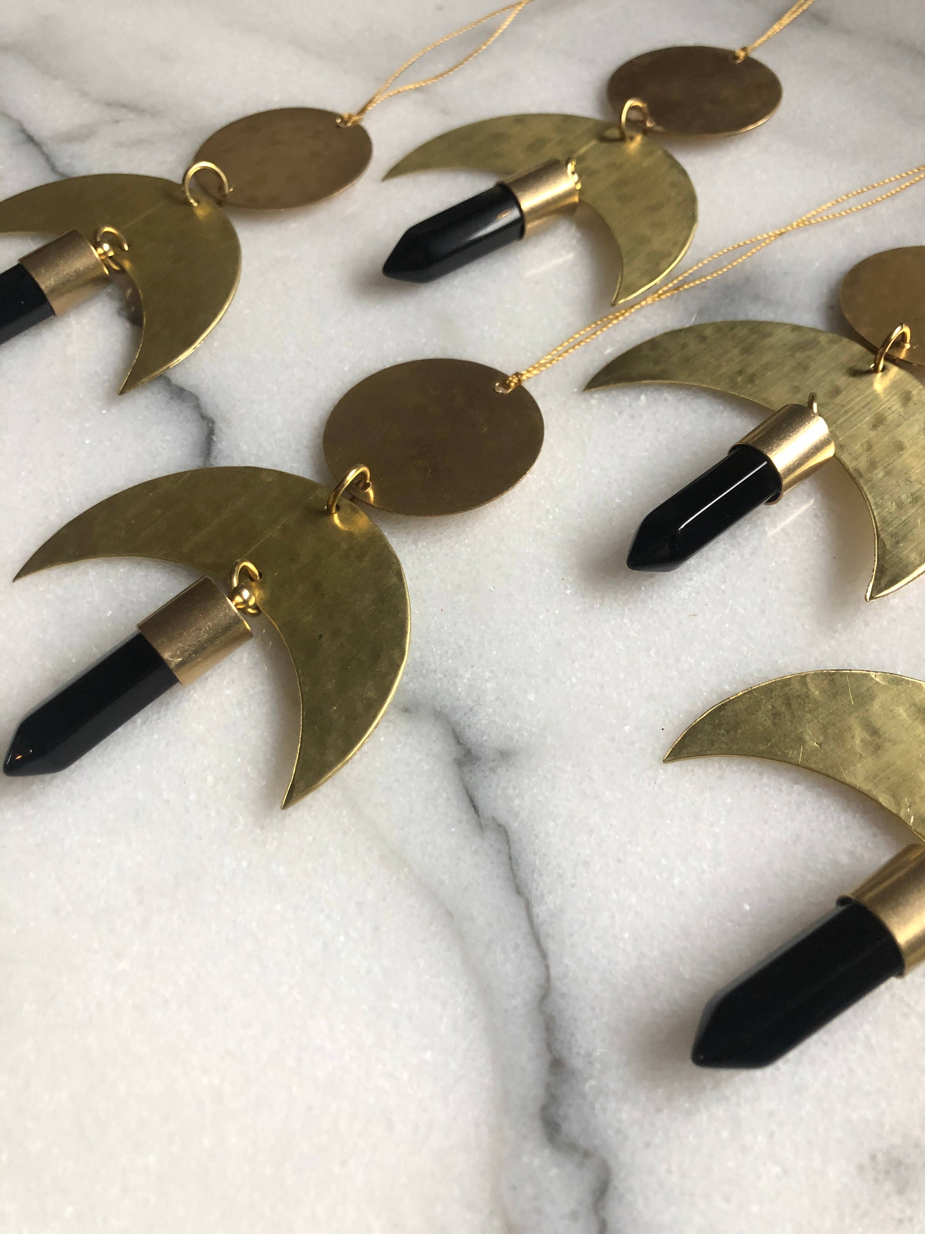 Moon Drop Ornament with Quartz Crystal Point