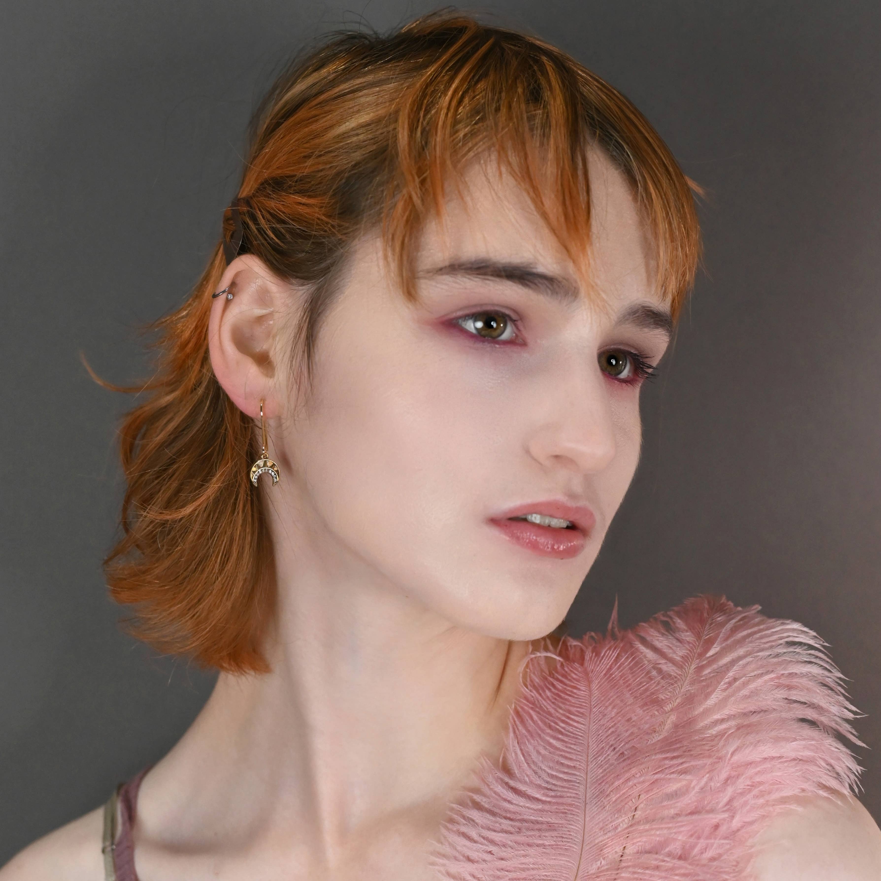 Vintage Deco Crescent Earrings with Tiny Crystals