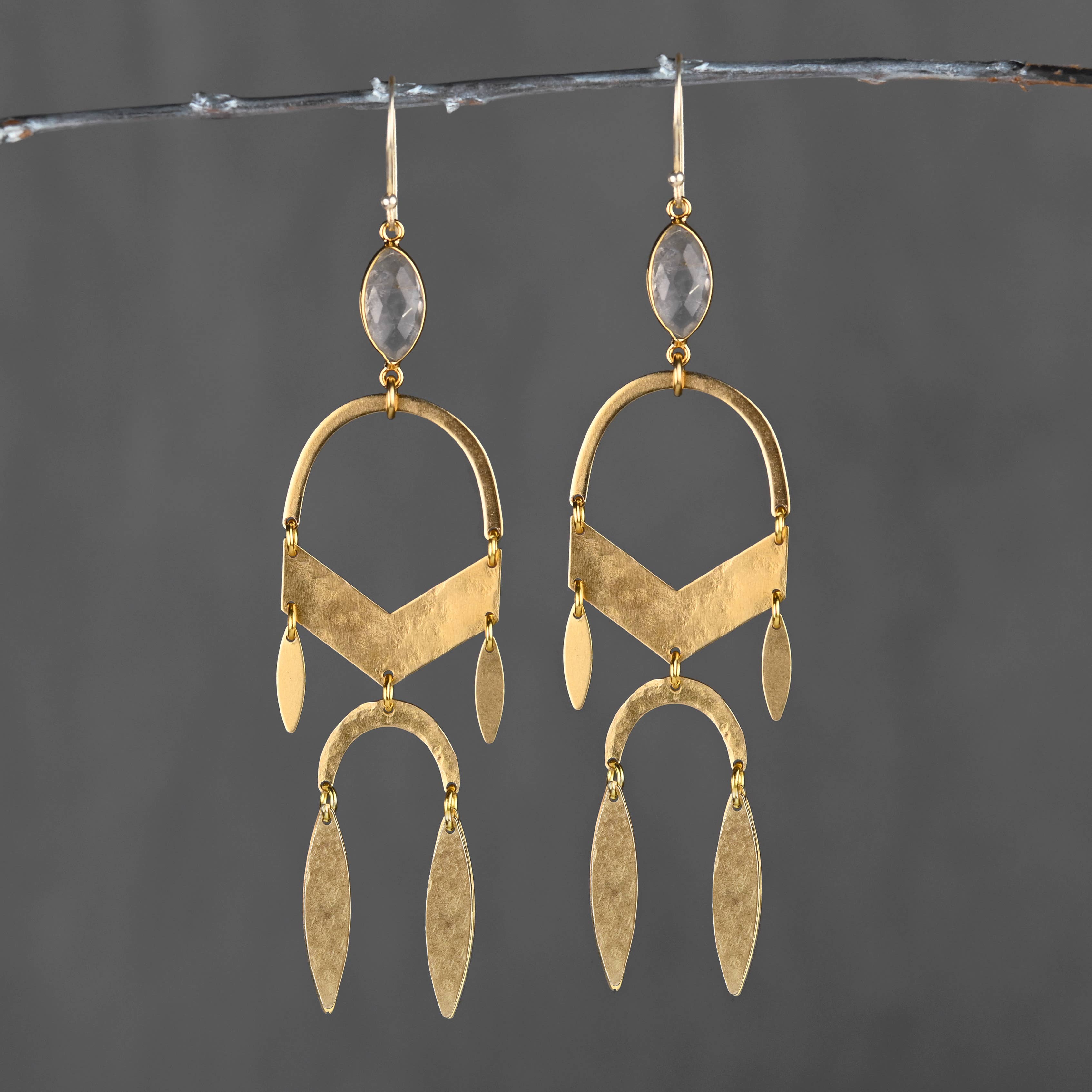 Dramatic Chevron Mobile Earring with Semi Precious Gemstones