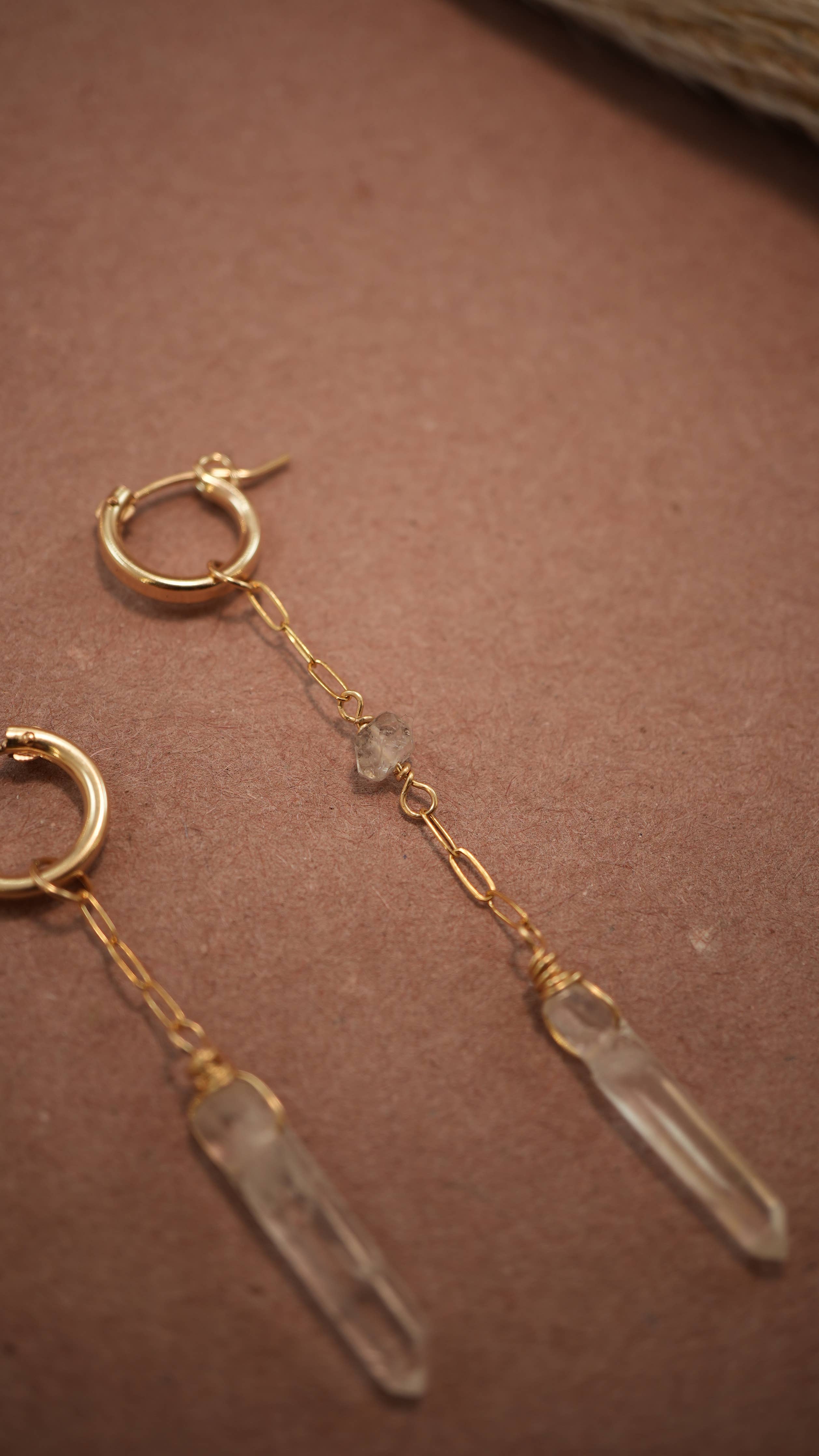 Sunburst Hugger 14K GF Clear Quartz & Herkimer Diamond Hoops