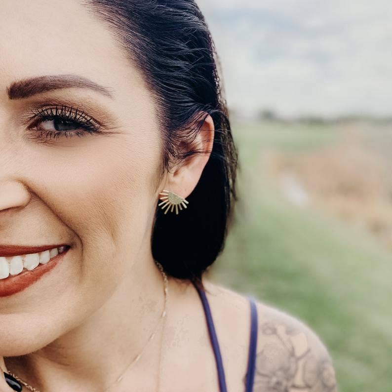 Sunburst Brass Boho Stud Earrings