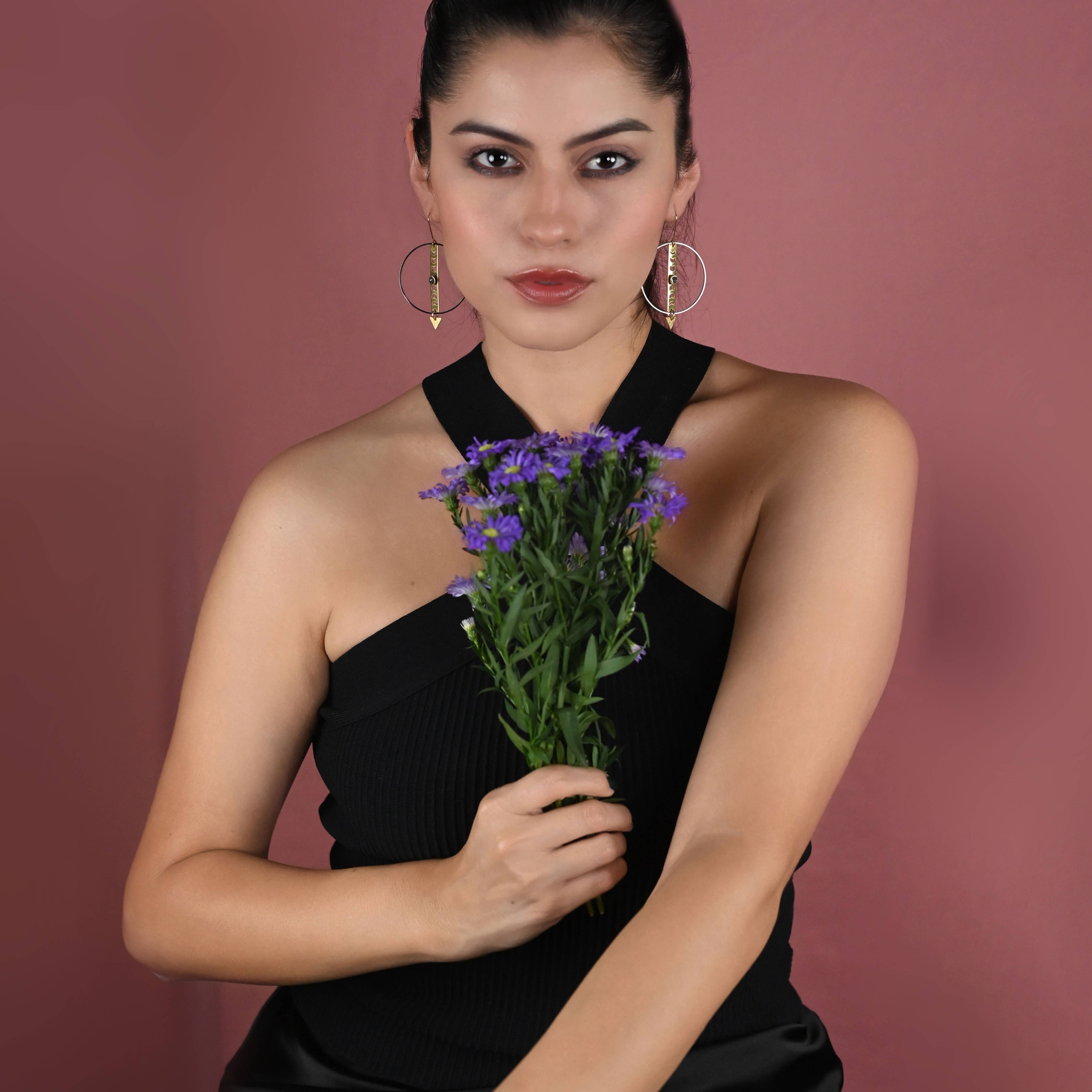 Mixed Metal Moon Phase Hoop Earrings