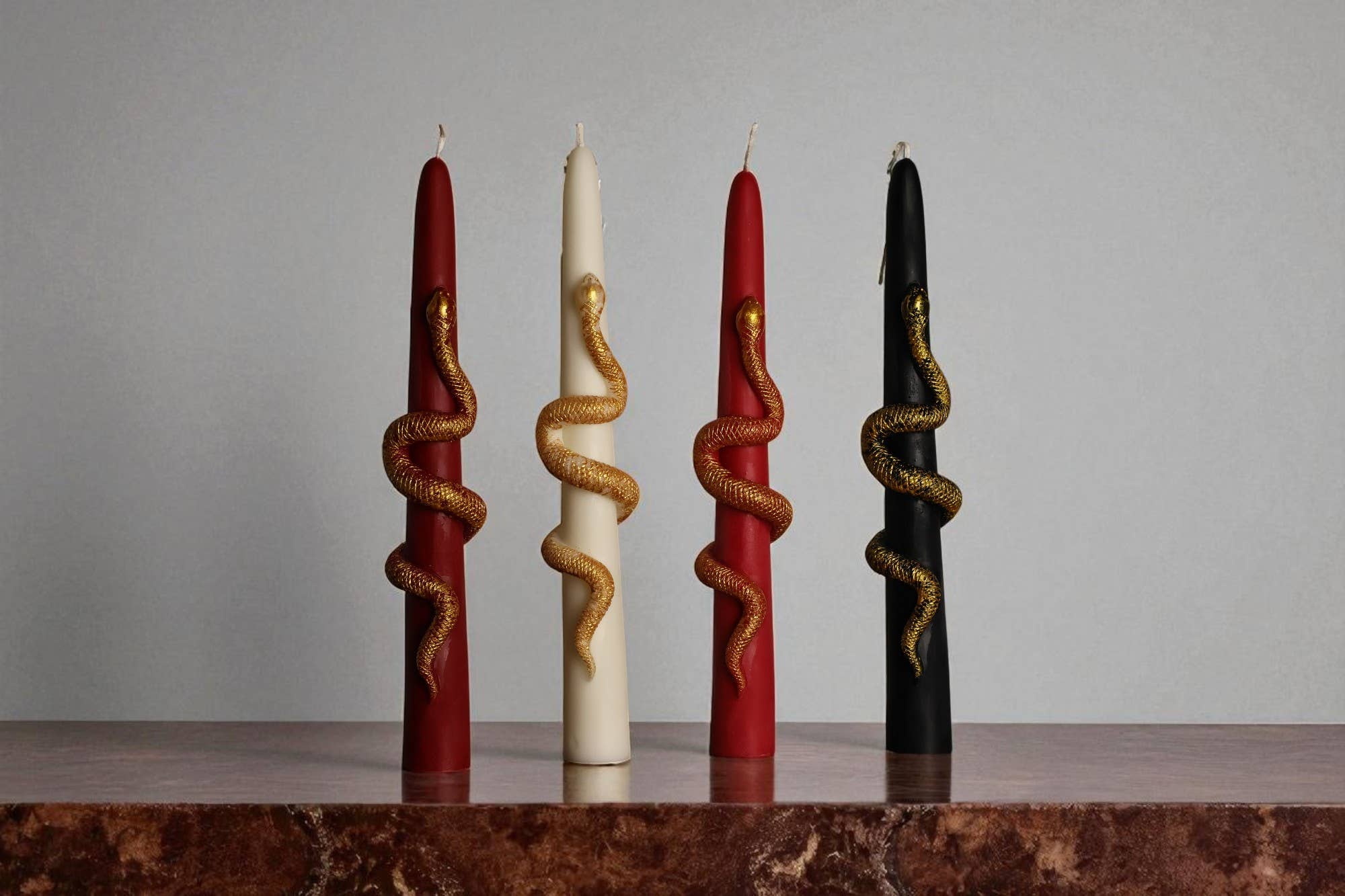 Taper Candle with Gold Snake 9.5x1in