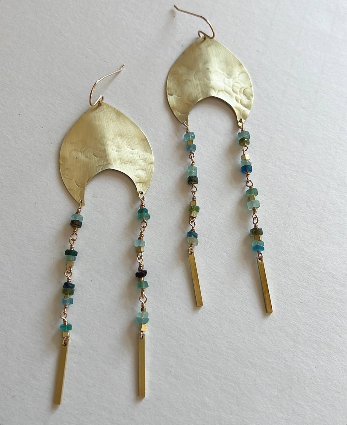 Textured Brass Earrings w/ Roman Glass Beads