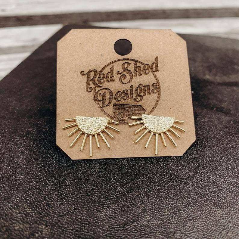 Sunburst Brass Boho Stud Earrings