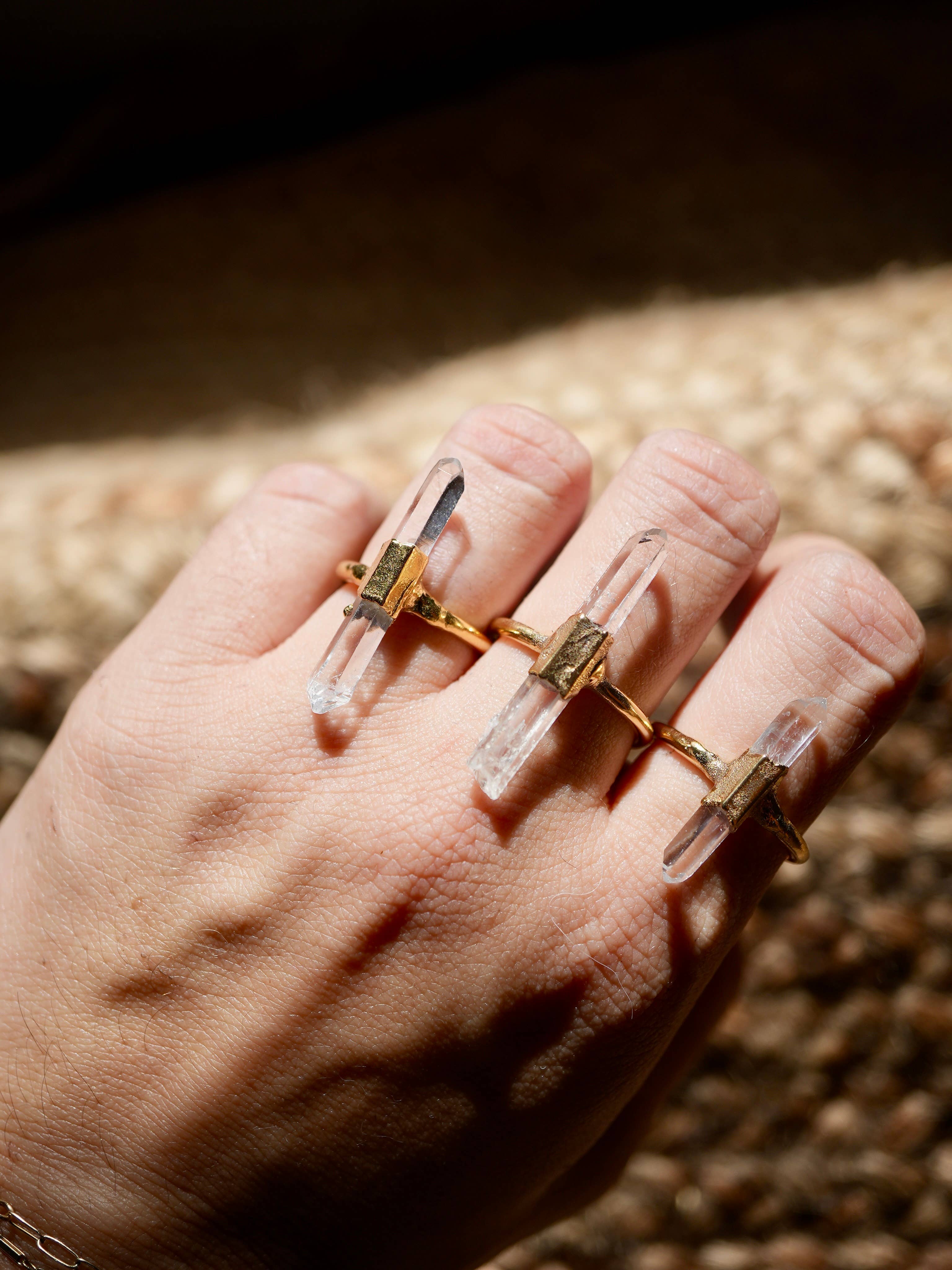 Gold Raw Clear Quartz Ring | April Birthstone
