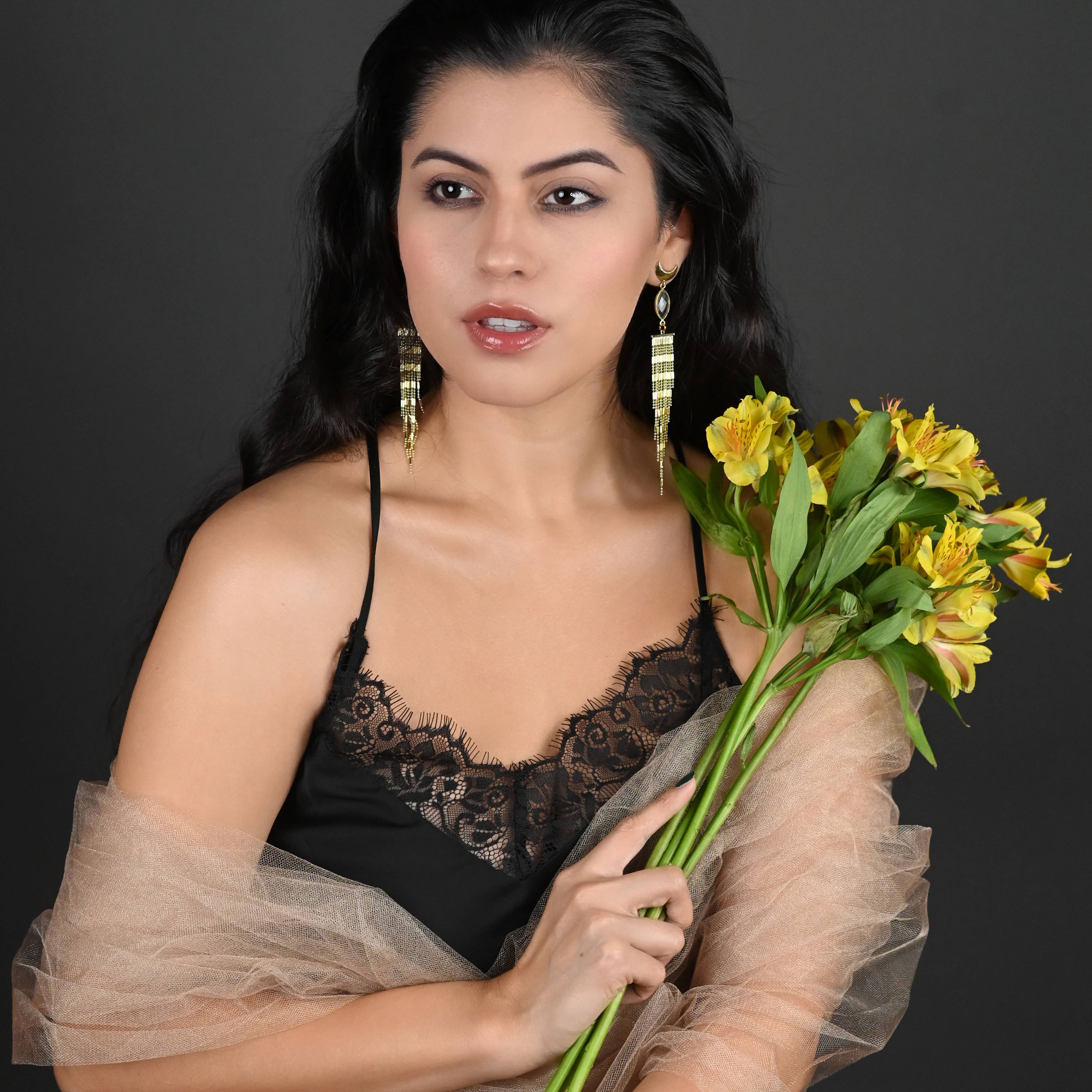 Crescent Moonbeam Tassel Earrings