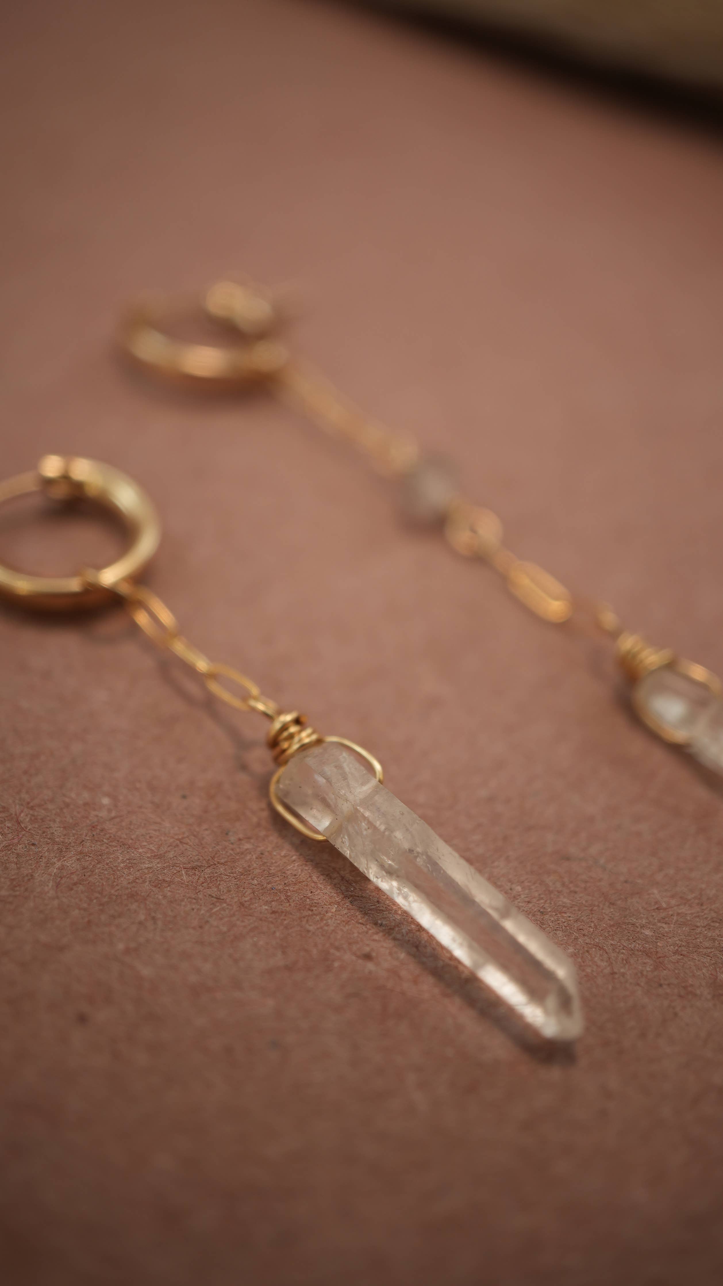 Sunburst Hugger 14K GF Clear Quartz & Herkimer Diamond Hoops