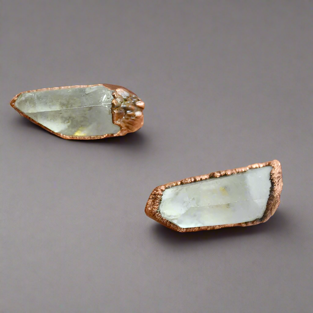 Raw Quartz Crystal Studs | Crystal Earrings | Copper Crystal