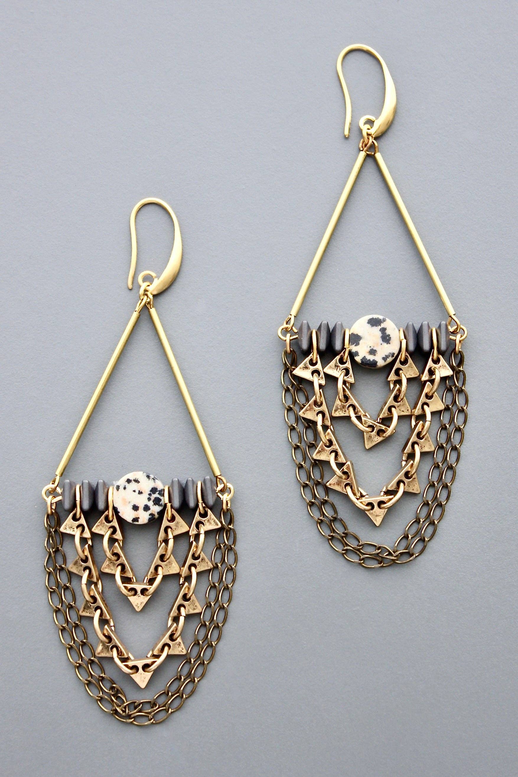 Dalmatian and Hematite Shoulder Duster Earrings