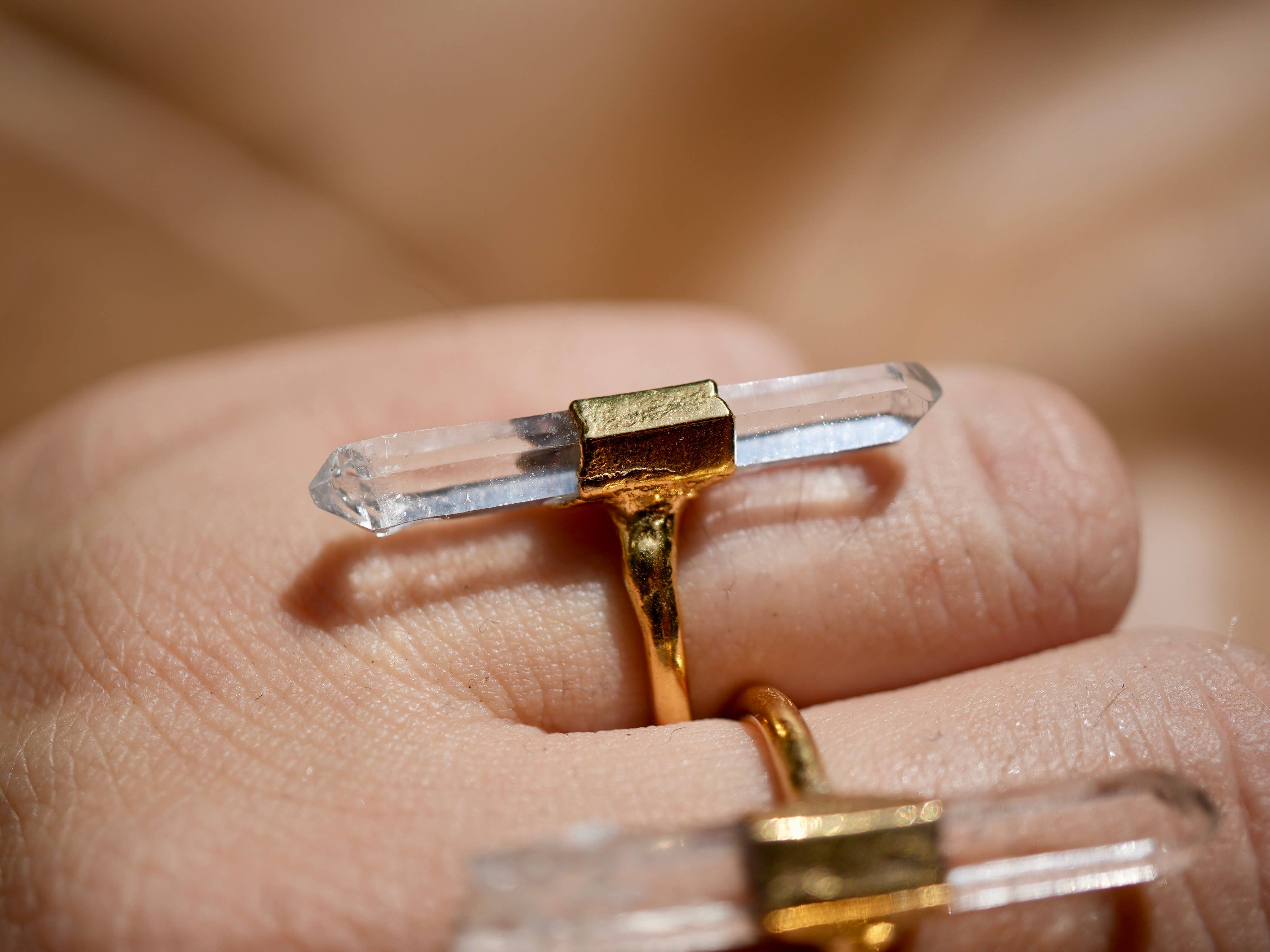 Gold Raw Clear Quartz Ring | April Birthstone