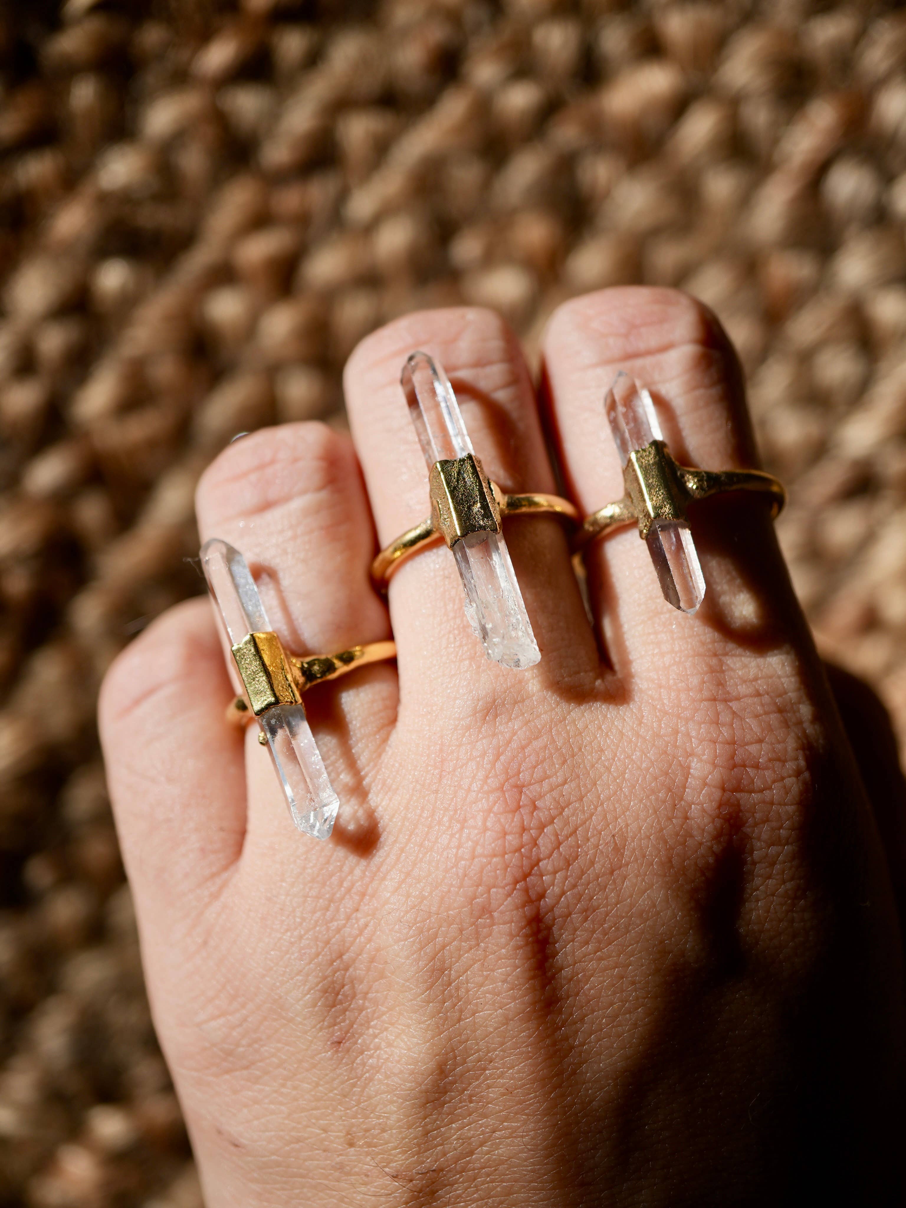 Gold Raw Clear Quartz Ring | April Birthstone
