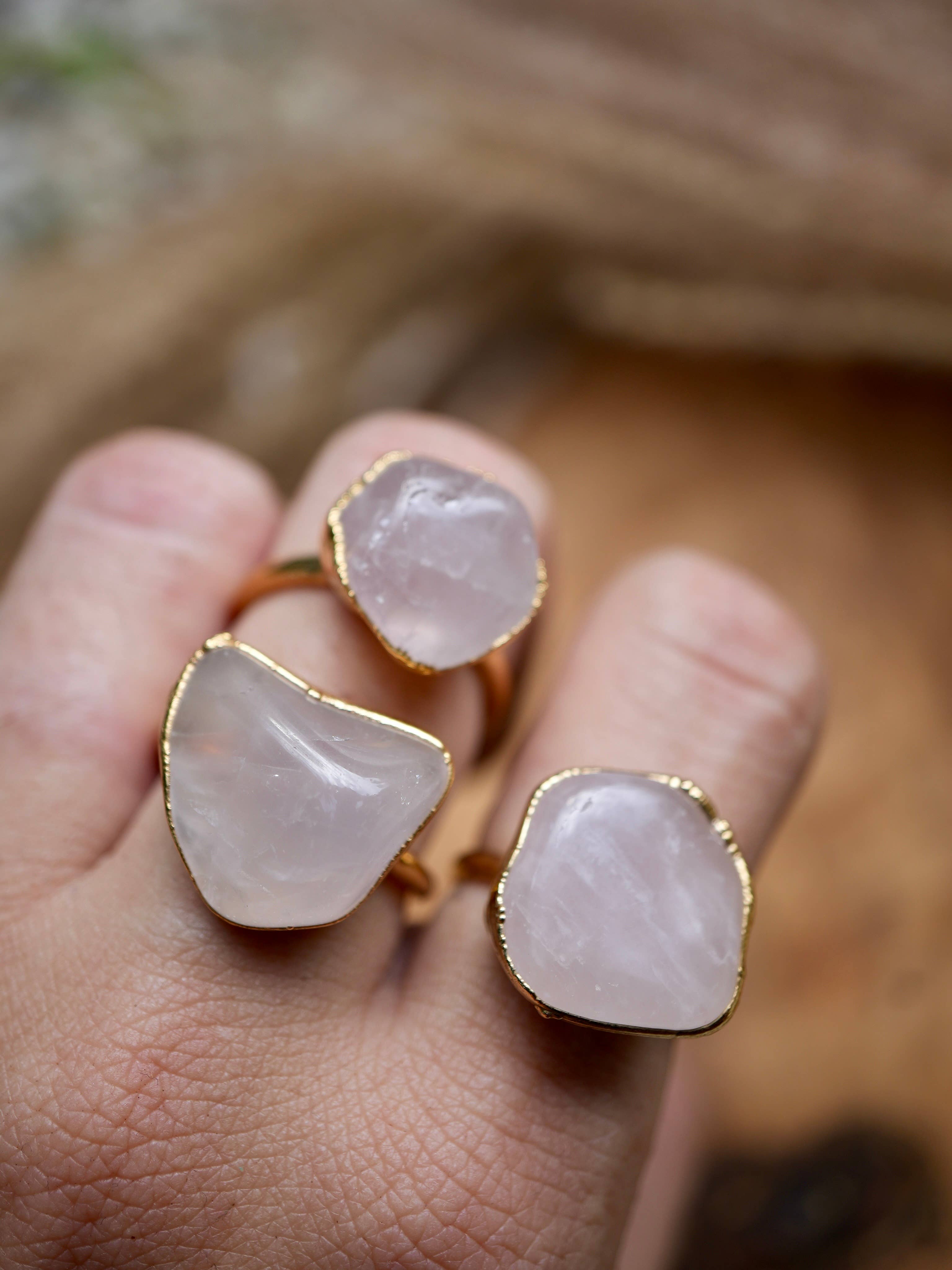 Gold Rose Quartz Tumbled Statement Ring || Stone of Love
