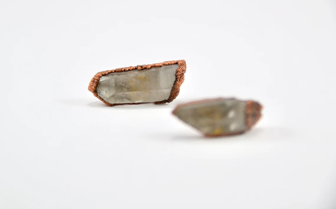 Raw Quartz Crystal Studs | Crystal Earrings | Copper Crystal