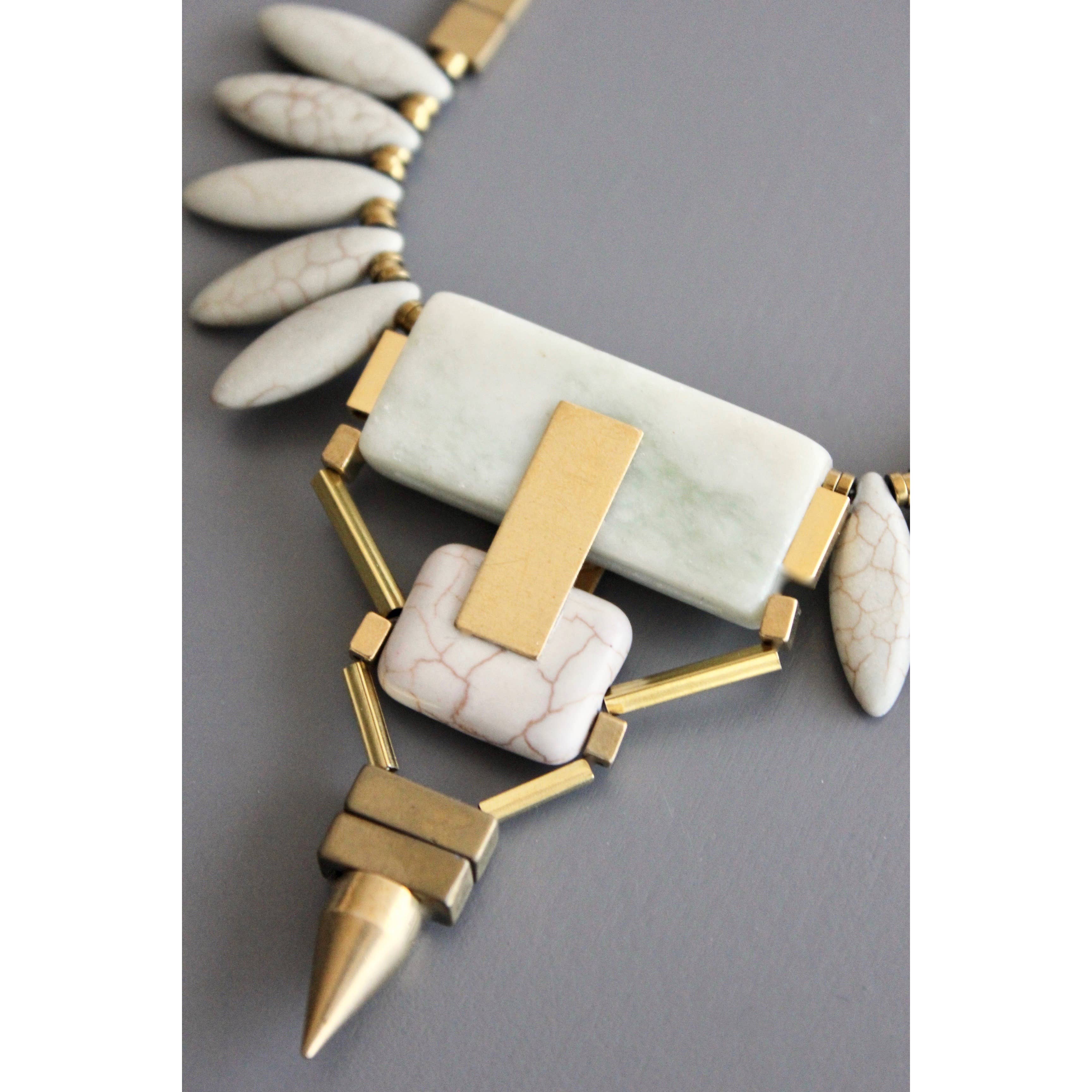 Geometric Bib Necklace with Magnesite and Serpentine