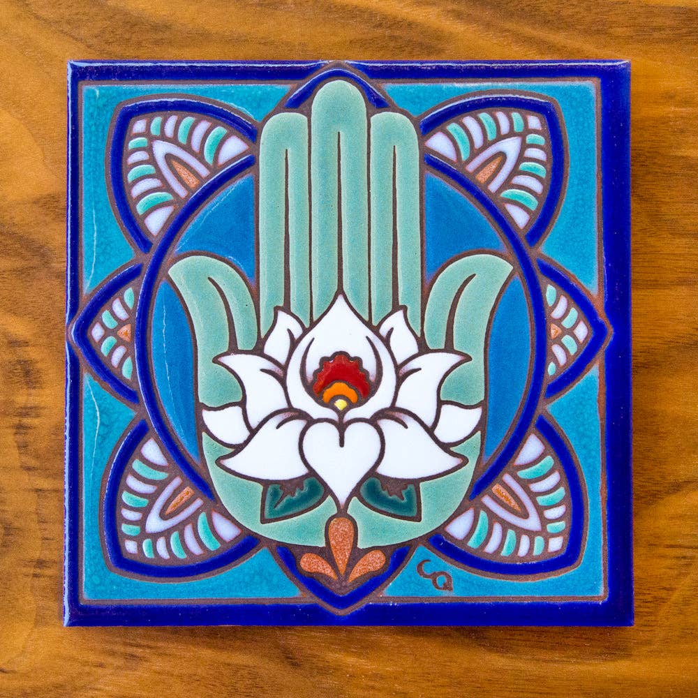 Hamsa Hand Hand Glazed Art Tile Trivet