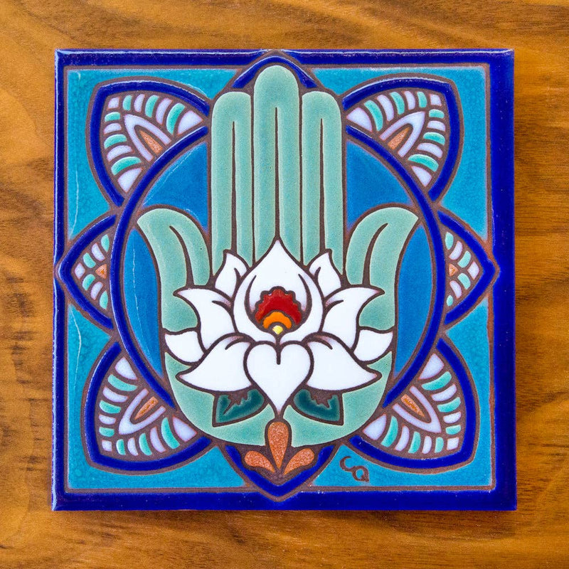 Hamsa Hand Hand Glazed Art Tile Trivet