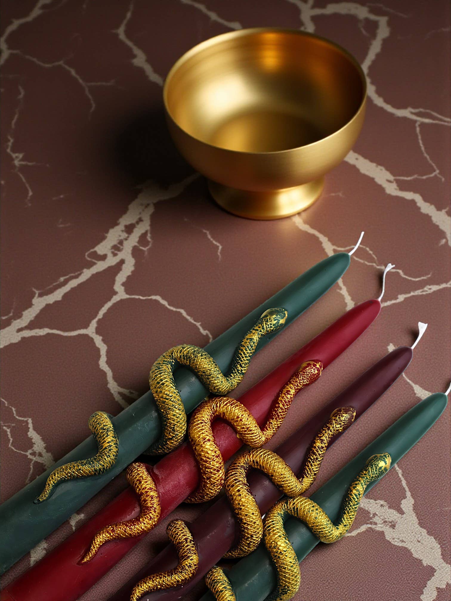 Taper Candle with Gold Snake 9.5x1in