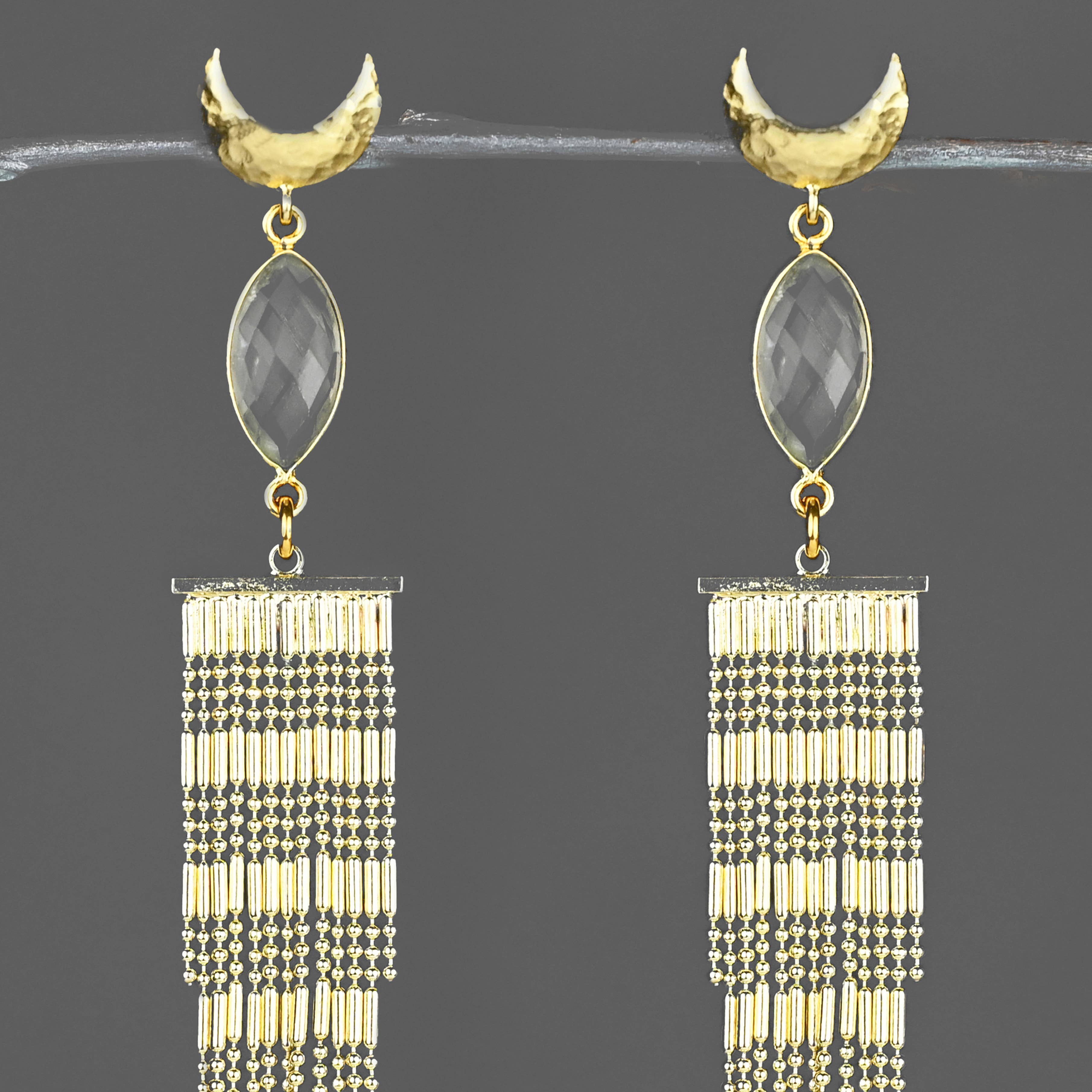 Crescent Moonbeam Tassel Earrings