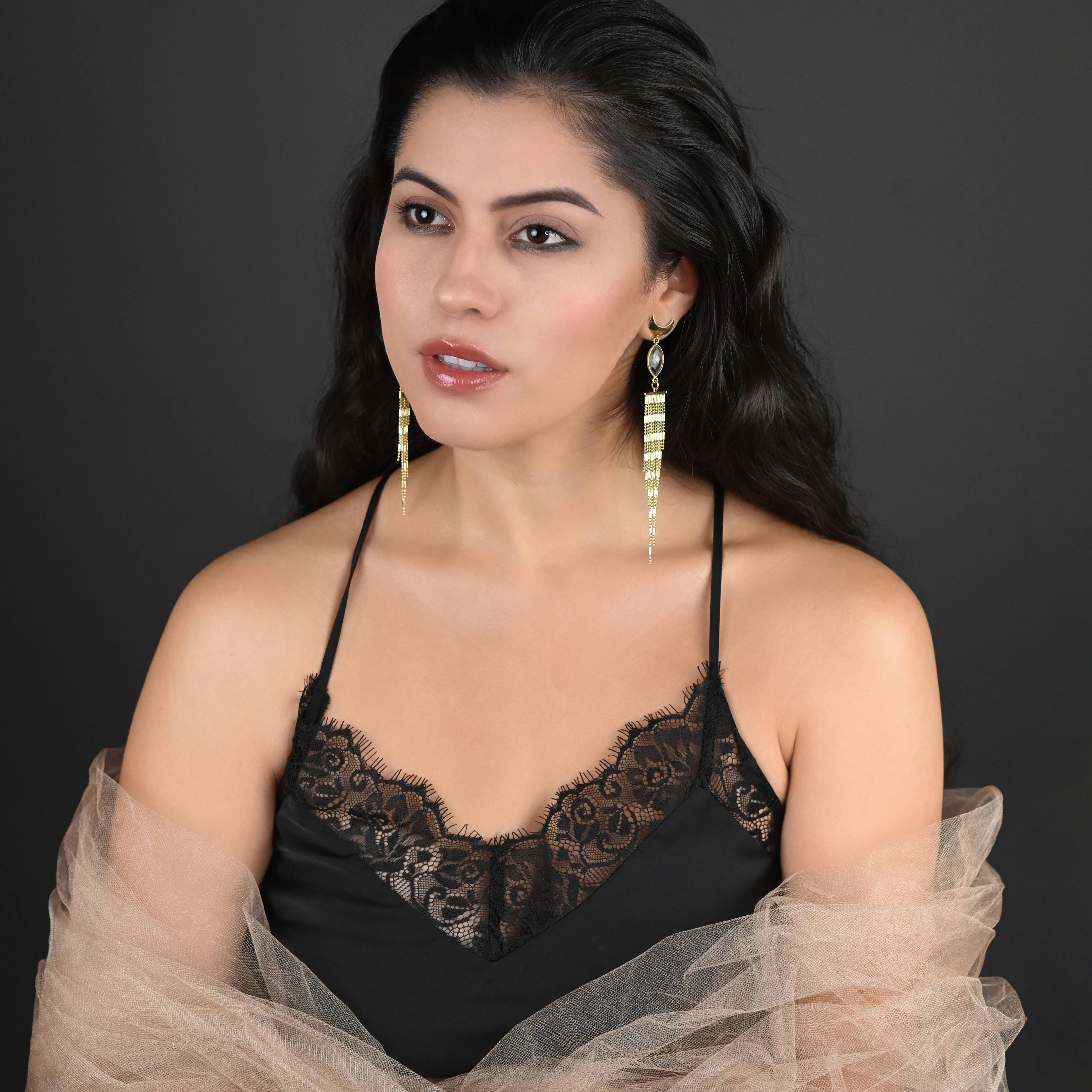 Crescent Moonbeam Tassel Earrings