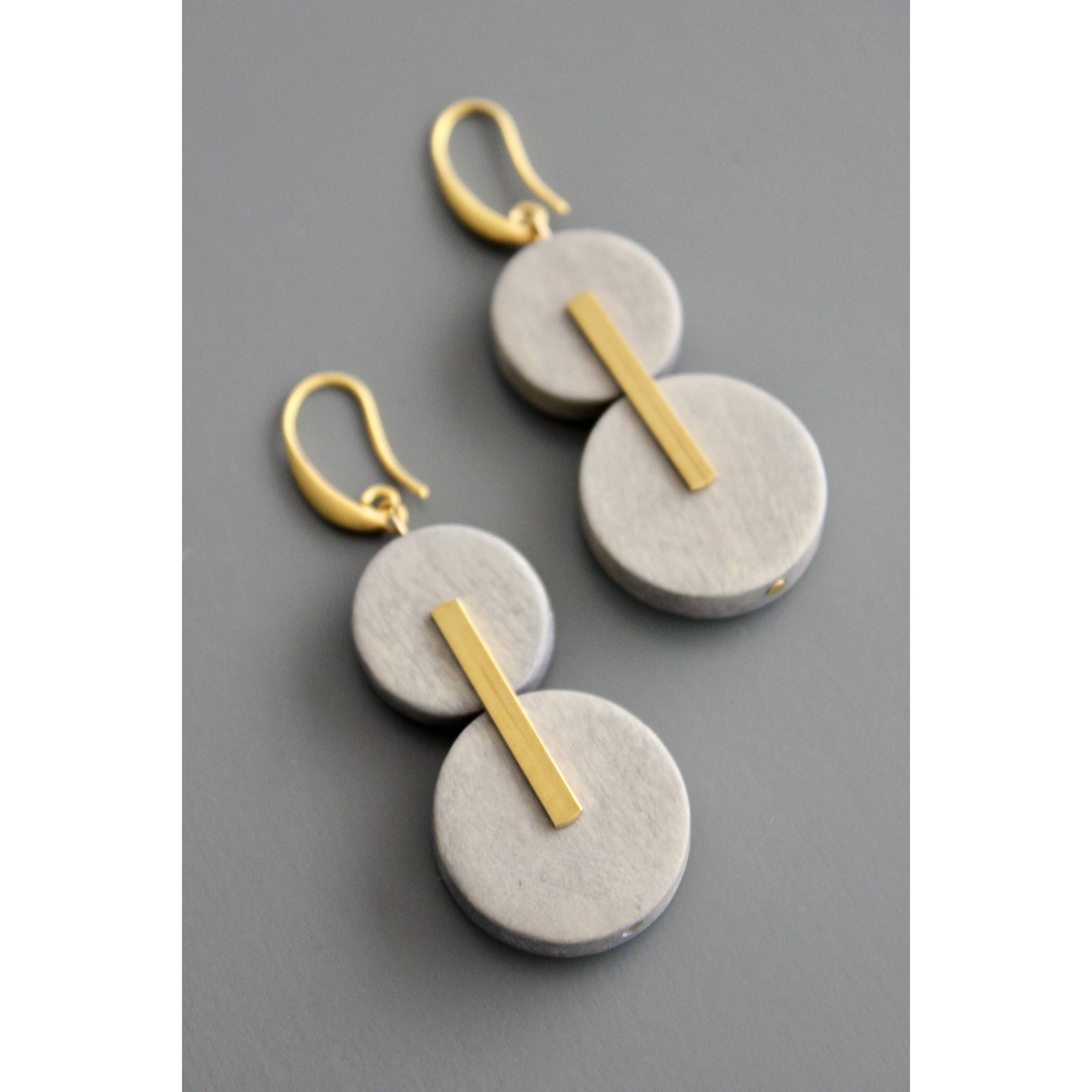 Gray Wood and Brass Earrings