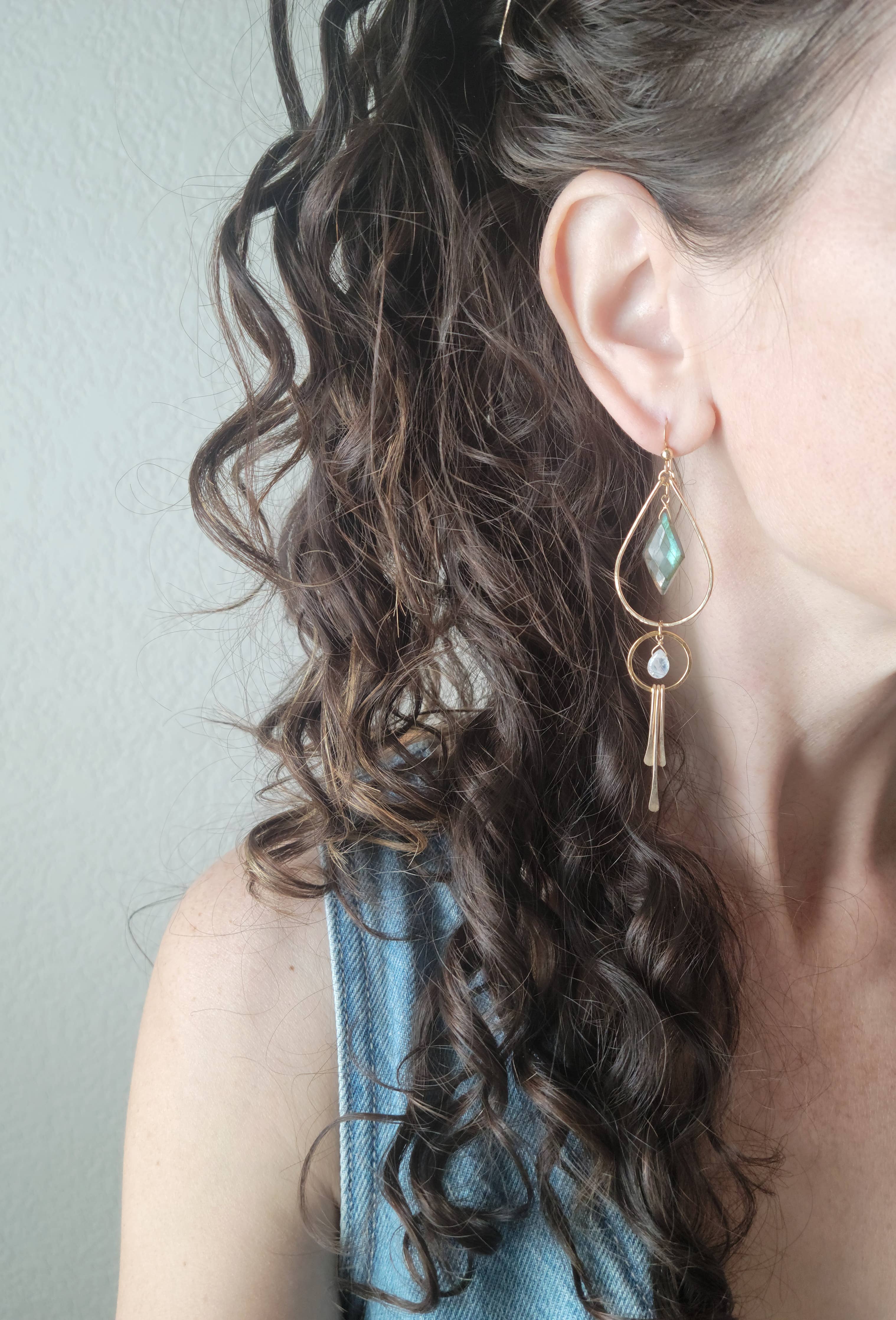 Moon Goddess Labradorite and Moonstone Fringe Earrings