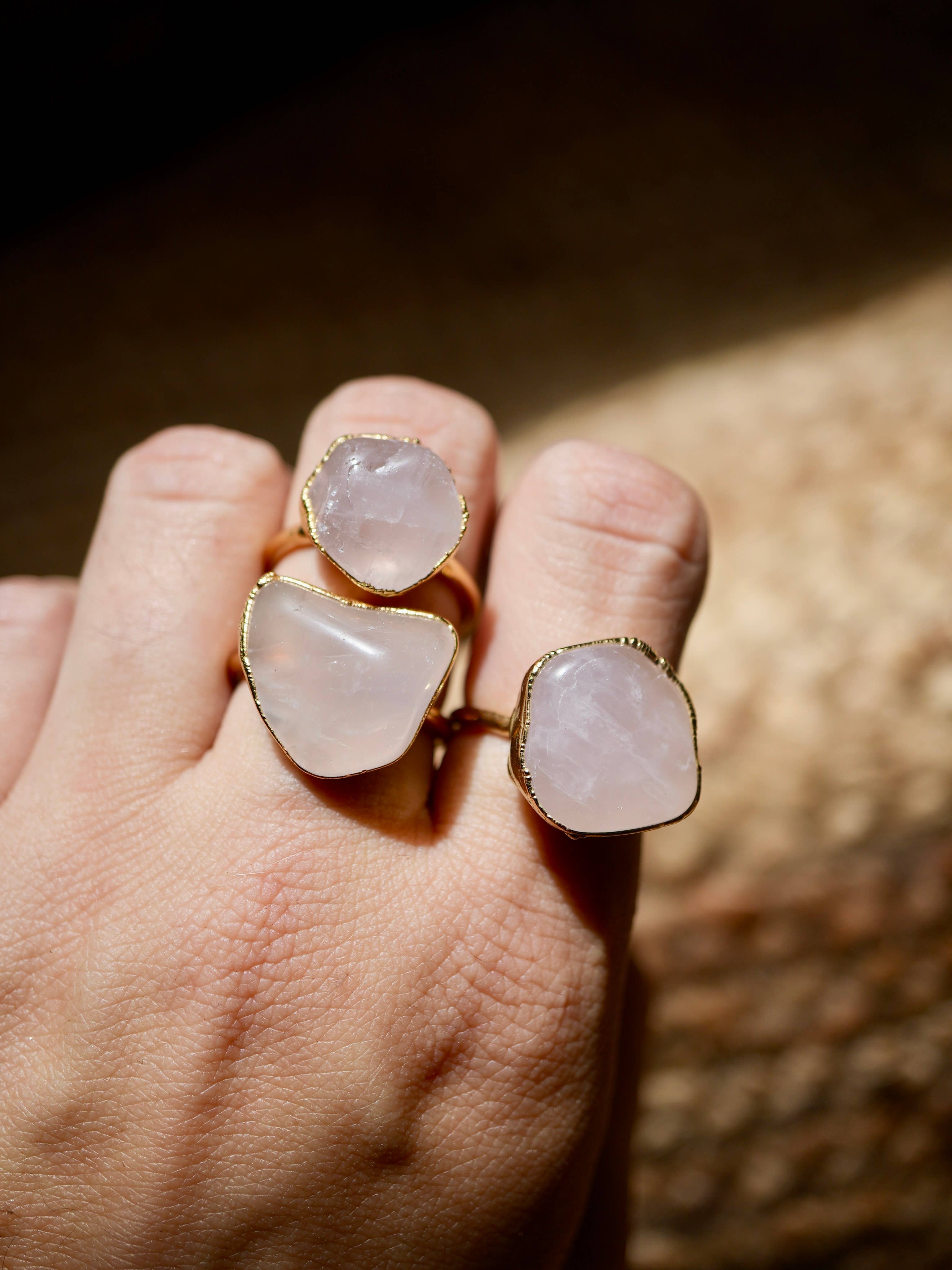 Gold Rose Quartz Tumbled Statement Ring || Stone of Love