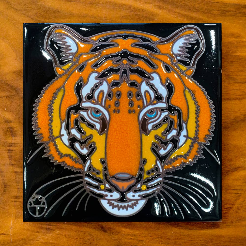 Wil Taylor Tiger Hand Glazed Art Tile Trivet